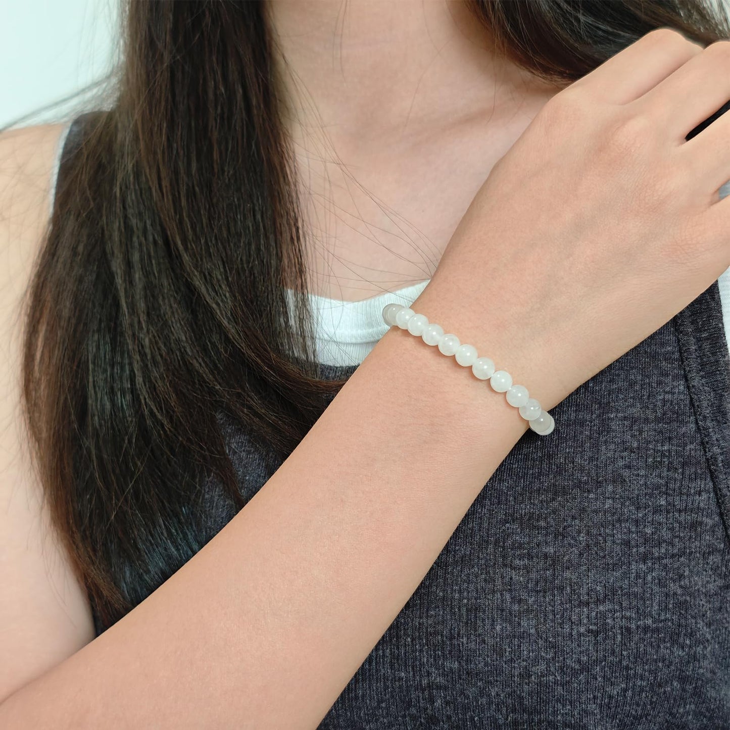 CHCCOYE 6mm Natural Healing Gemstone Bracelet Handmade Yoga Stretch Elastic Bracelet Stress Relief Crystal Jewelry for Men and Women (6mm, White jade)