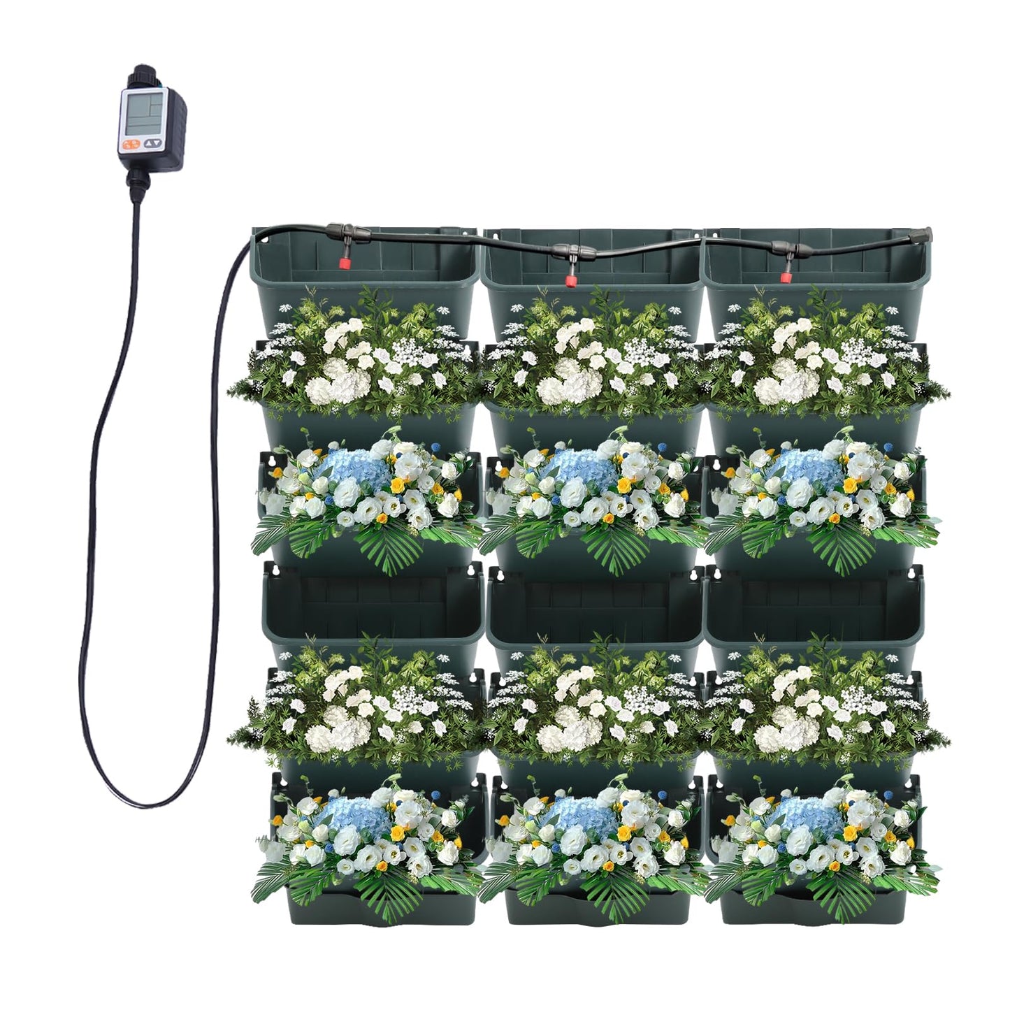 Cashewnuts 18 Pots Vertical Living Green Wall Wall-Mounted Drip Irrigation Planter Vertical Hanging Irrigation Planter Self Watering Stackable Box Kit, 39.37" L x 39.37" W x 5.51" H (Green)
