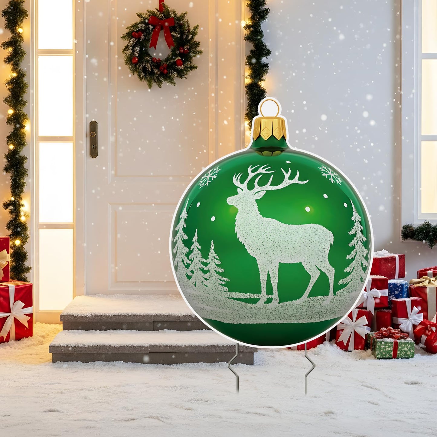 EnjoyView Christmas Ball Yard Sign with Metal Stakes, 14inch Outdoor Holiday Lawn Decorations, Xmas Sign for Porch Garden, Yard, Pathway & Party Decor Weatherproof Coroplast 1Piece