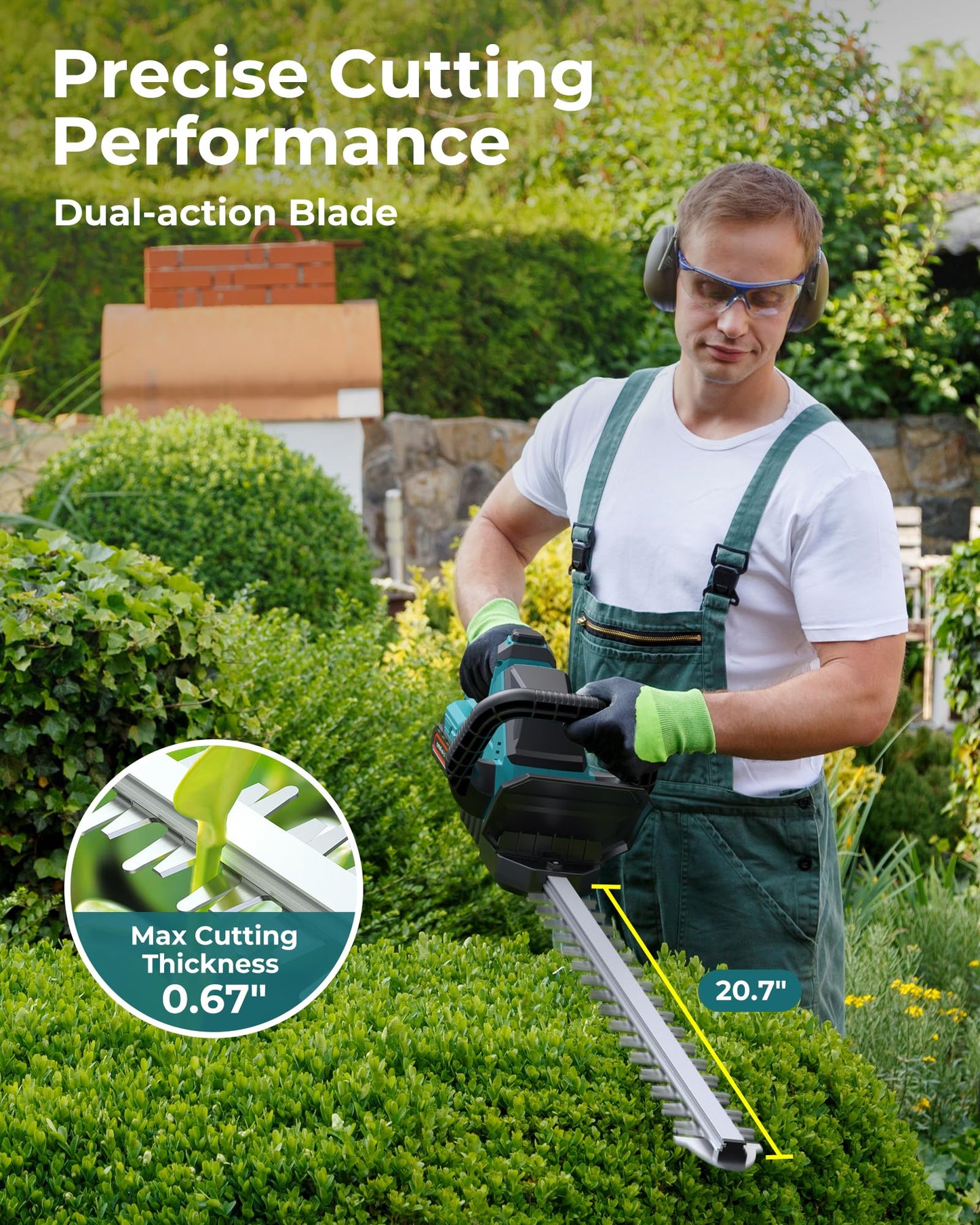 20'' Hedge Trimmer Cordless with Battery, Electric Handheld Bush Clipper with 2 Pack Rechargeable Batteries, 3000RPM 180° Rotatable Head, 2/3'' Blade Gap, Gardening Gifts for Men Dad Father