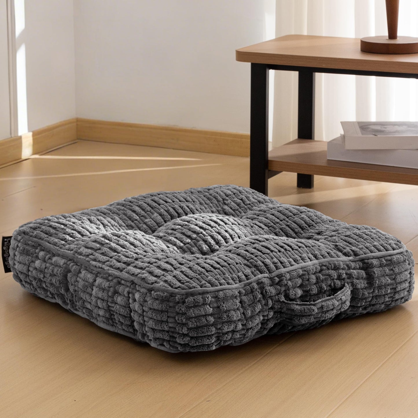 Washable Floor Pillow Cushion for Adults, Meditation Cushion Pillow, Removable Tufted Blended Corduroy Cover, Large Square Floor Sitting for Tatami Living Room or Yoga, 22x22 Inch, Machine Washable