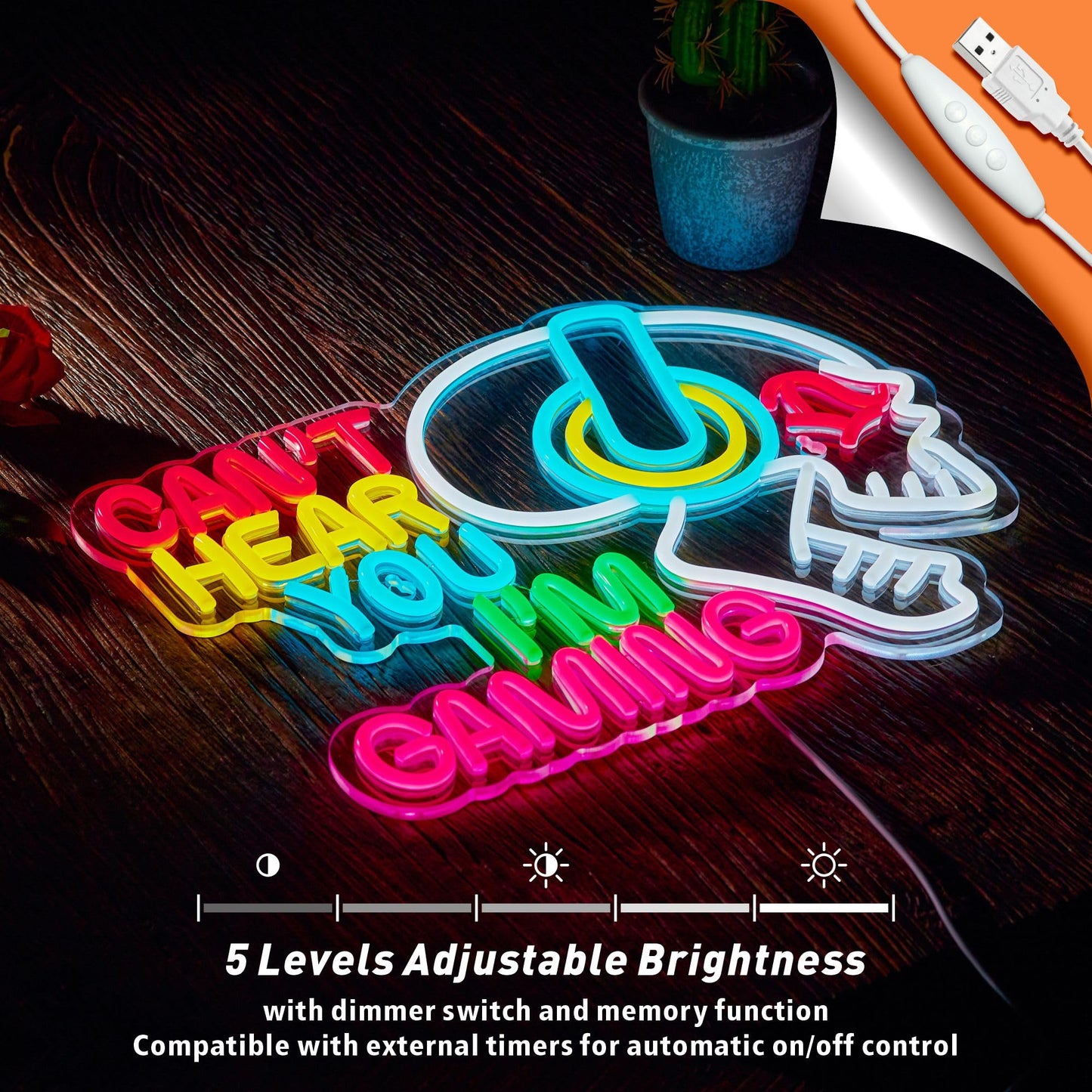 Gaming Neon Sign Can't Hear You I'm Gaming Skull Gamer LED Light Bright USB Powered Light up Game Signs with dimmer for Game Zone Video Room Boy Bedroom Wall Decor Compatible with Timer