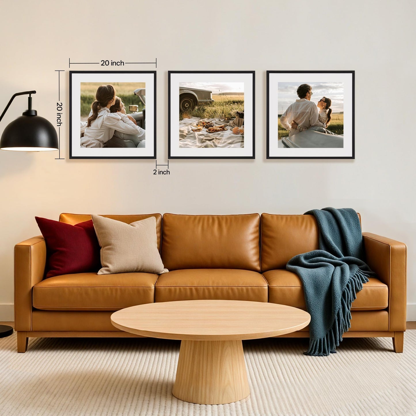 eletecpro Gallery Wall Frame Set of 3, 20x20 Inch Square Black Frames with 16x16 Mat, Scratch-Resistant Finish for Modern Home Decor