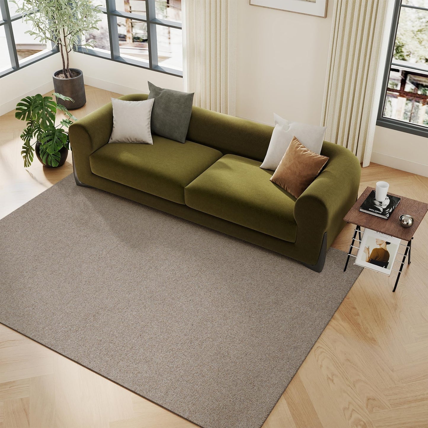 jxgzyy 100% Wool Area Rug 5'×7', All-Natural Plateau Wool Carpet with Cotton Backing, 0.28'' Low Pile Non-Shedding Modern Minimalist Style for Bedroom Living Room and Home Office, Solid Brown