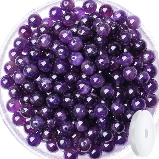 QINJIEJIE 100PCS Amethyst Beads 8mm Natural Stone Beads Round Loose Gemstone Bead for Bracelet Beading Crystal Jewelry Making DIY Necklace Earrings 0.32"