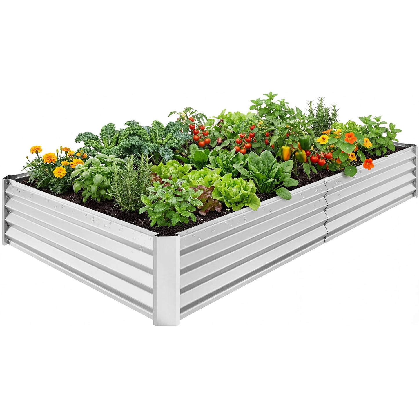 SUPERLELE 8x4x1ft Galvanized Raised Garden Bed, Thickened Metal Planter Box for Outdoor Vegetables & Flowers, Silver Large Garden Bed Kit, 96" L x 48" W x 12" H