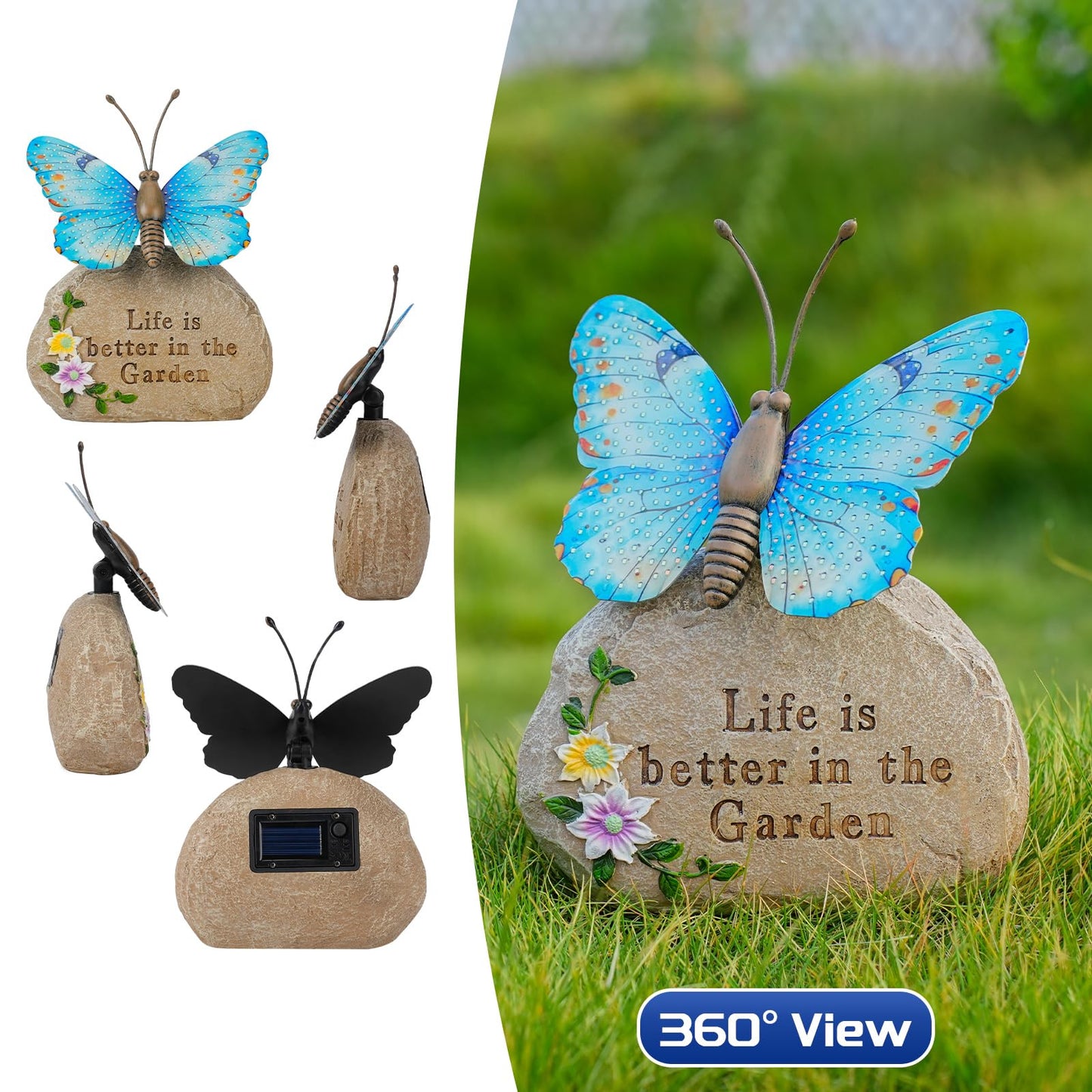 XMHBCSM Solar LED Butterfly Garden Statue with Sparkling Light-Up Wings - Outdoor Yard Patio Decor Figurine, for Women Mom Grandma (Blue)