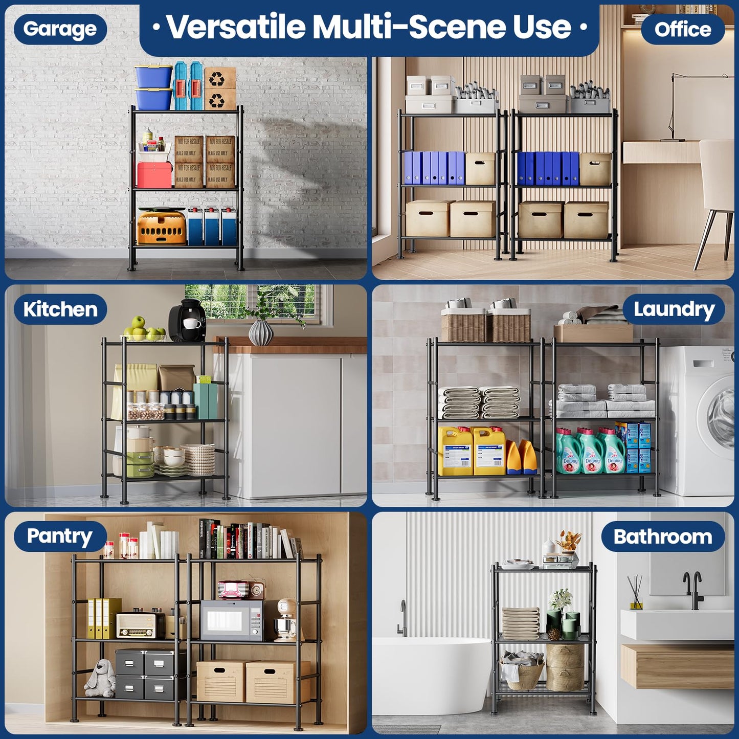 Abiglifty Storage Shelves, 3-Tier Metal Shelving, Wire Shelving with Adjustable Leveling Feet, Shelf Organizer for Bathroom, Closet, Garage