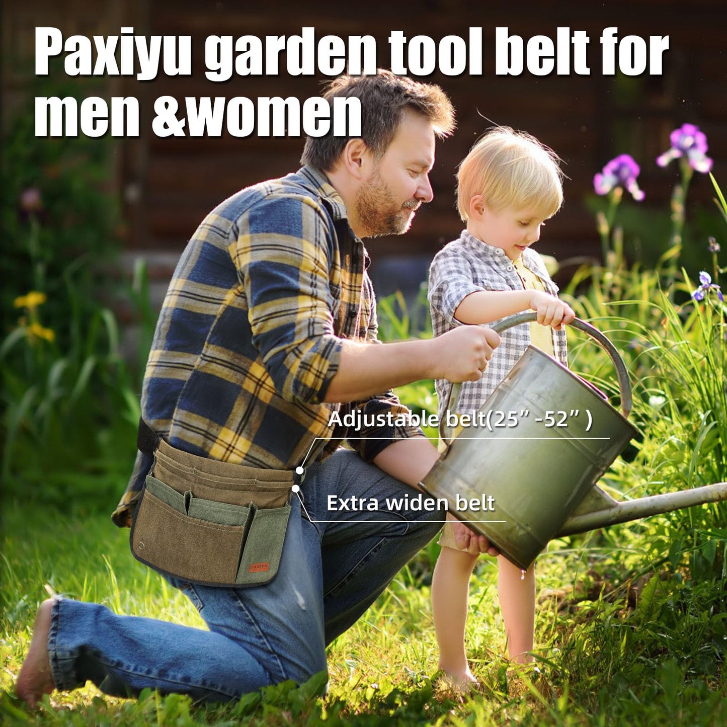 Paxiyu Garden Tool Belt for Men & Women, Denim Wide Adjustable 5-Pocket Waist Garden Apron - Heavy Duty Tool Pouch for Gardening, DIY, Carpenter, Woodworking, Painting, Seamstress, and Crafts (Green)