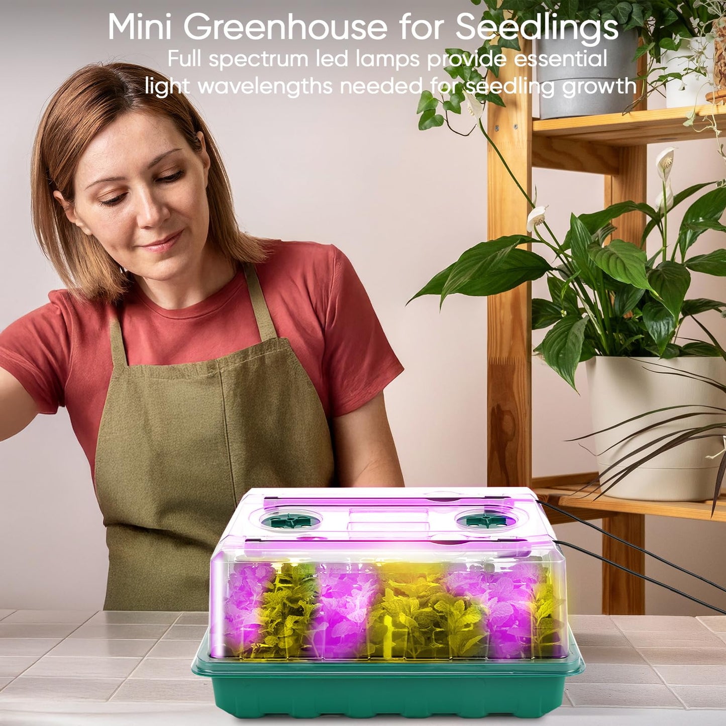96 Cell Seed Starter Tray with Grow Light, Seed Starting Trays with Adjustable Humidity Dome, Seed Starter Kit Plant Starter Kit for Seeds Growing Starting, Indoor Gardening (No Self-watering)
