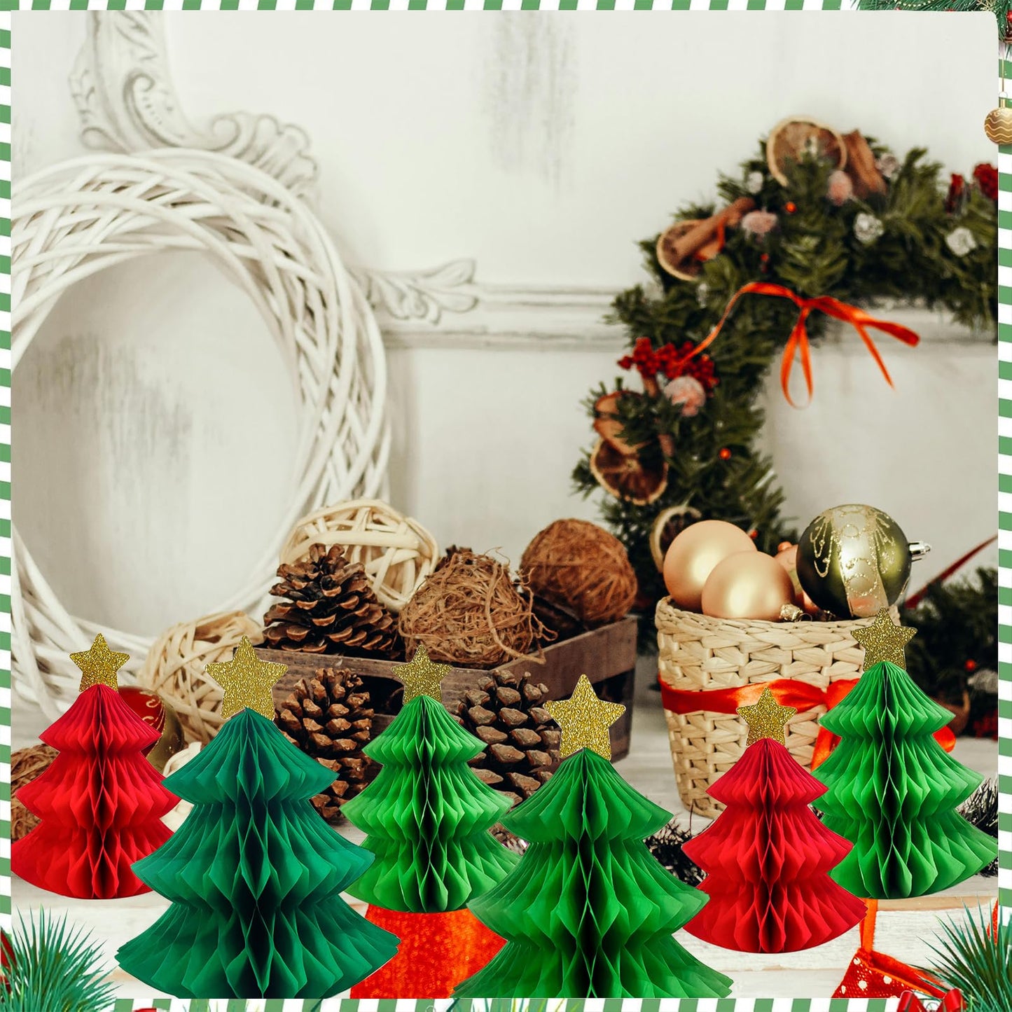 6Pcs Honeycomb Paper Christmas Tree, Table Decorations Christmas Honeycomb Ornaments Tabletop Mini Xmas Trees for Party Supplies Home Decor(Red and Green)