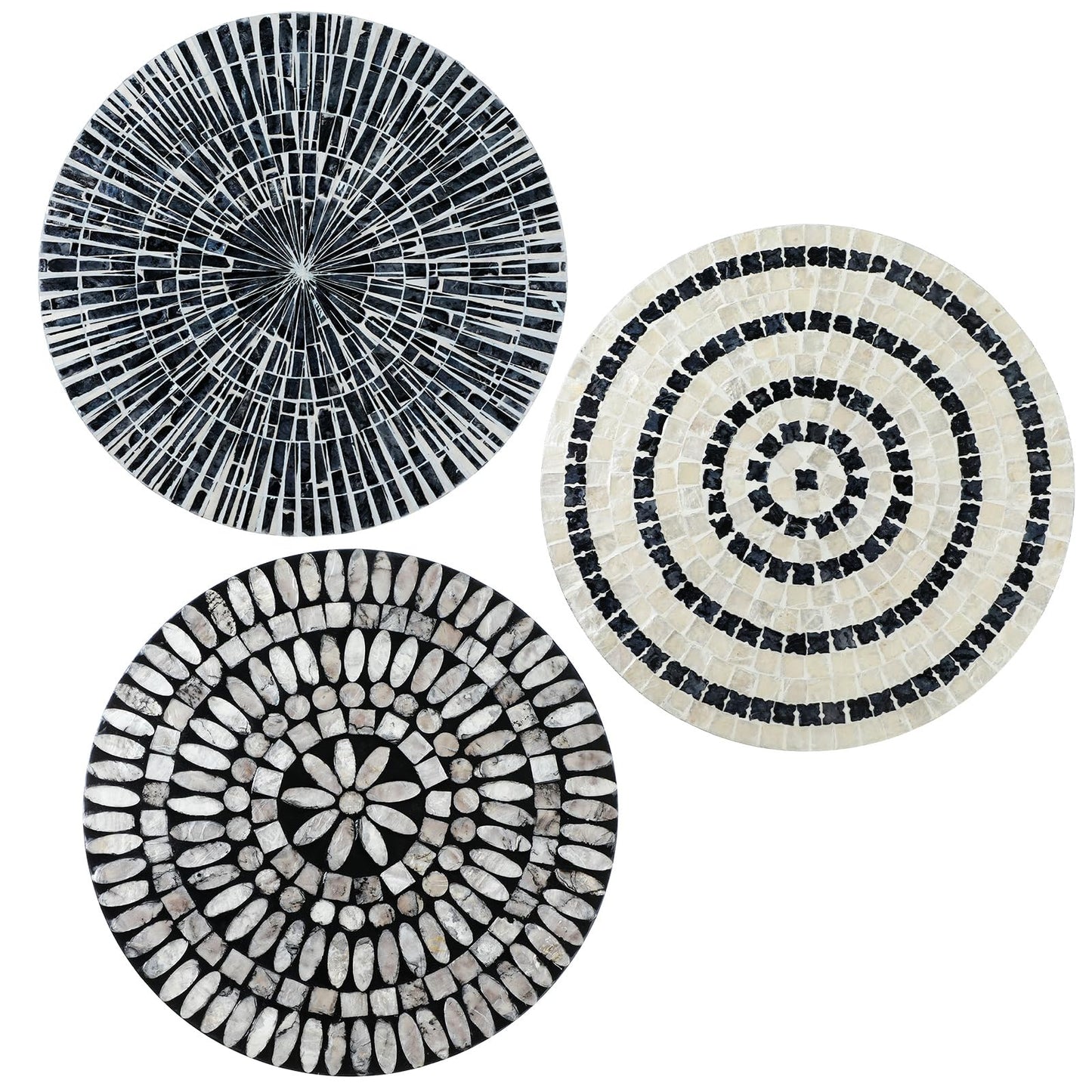 Tioncy 3 Pcs 3 Pcs 11.8 Inches Mother of Pearl Shell Plate Coastal Wall Art Mosaic Wall Sculpture Shell Handmade Hanging Plates Arts for Halloween Christmas Bedroom Bathroom Home Office Hotel(Black)