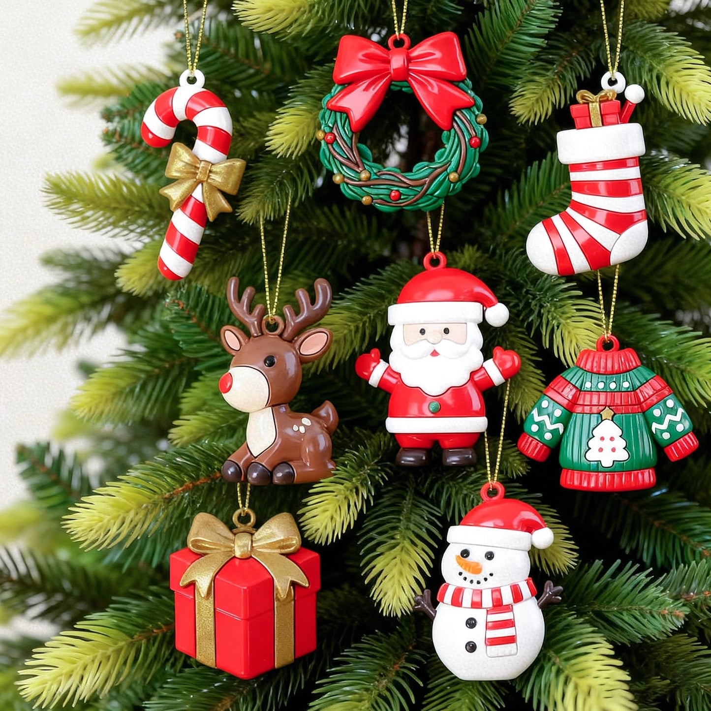 8PCS Christmas Ornaments, Santa Xmas Tree Hanging Ornaments, Snowman Christmas Tree Decorations, Farmhouse Reindeer for Christmas Tree Hanging Party Home DIY Decor