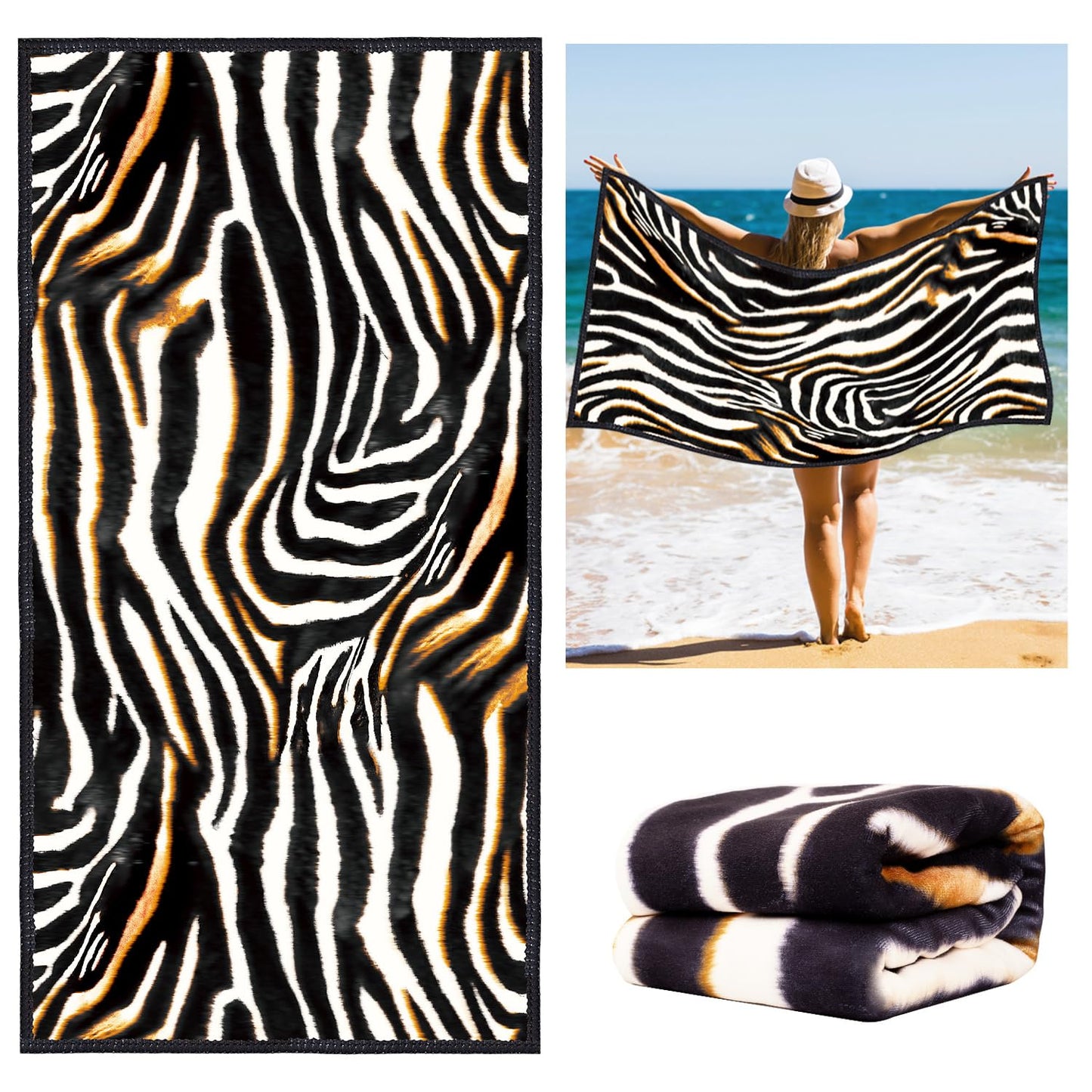 Vimorco Leopard Beach Towel Cheetah, Zebra Beach Towel Animal Print, Cotton Blend Soft Velour Camping Towel for Women Girls Kids, Absorbent Pool/Bath/Swim/Yoga/Spa/Gym/Hiking/Travel Vacation Towel