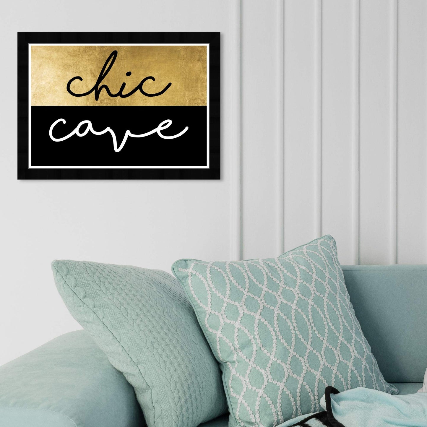 Wynwood Studio Typography Wall Art Framed Prints 'Chic Cave' Fashion Quotes and Sayings Home Décor, Gold, Black