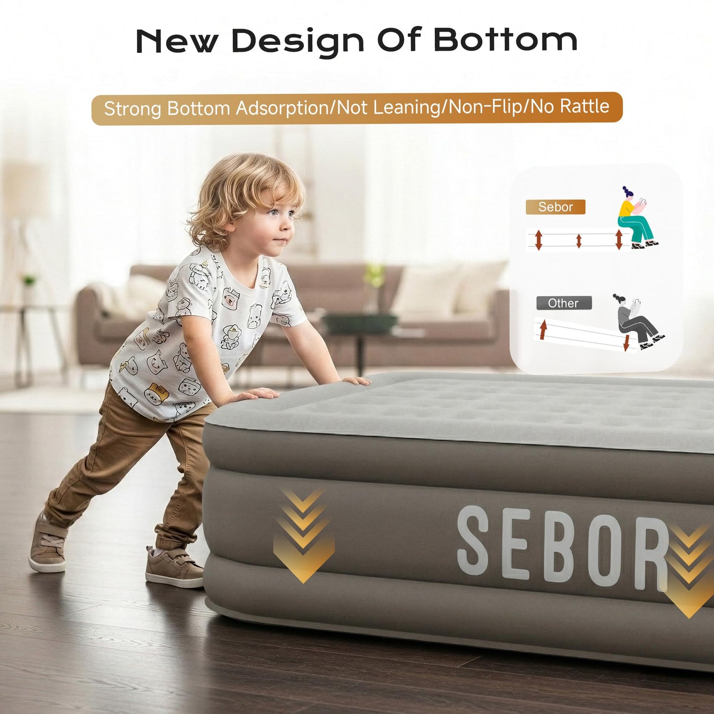 Sebor Air Mattress Queen with Built-in Pump 18", Comfortable Self-Inflating Blow up Mattress with High-Speed Pump, Durable Queen Size Air Mattress with Storage Bag for Guests, Moving, Camping, Travel