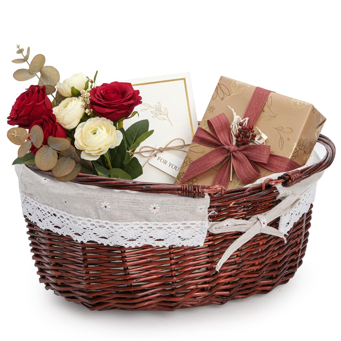Dicunoy Wicker Picnic Basket with Handle, Large Empty Gift Basket to fill, Open Top Market Harvest Baskets for Garden, Fruit, Candy, Wine, Egg Gathering, Wedding, Vegetables