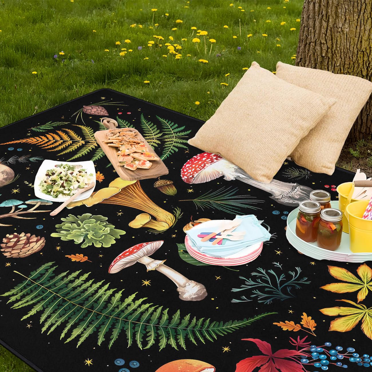 awufncksn Mushroom Picnic Blankets Waterproof Foldable, 60″X80″Thick Three Layer Picnic Mat Outdoor Blanket for Grass,Cute Beach Blanket Sandproof Picnic Accessories for Camping Party Park Hiking