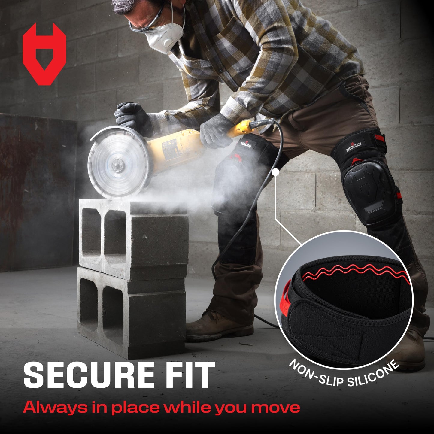 NoCry Professional Work Knee Pads for Men Construction with Ankle Support and Heavy Duty Anti-Slip Cap — Foam Cushion and Extra Thick Gel Padding — Reinforced Thigh & Shin Straps
