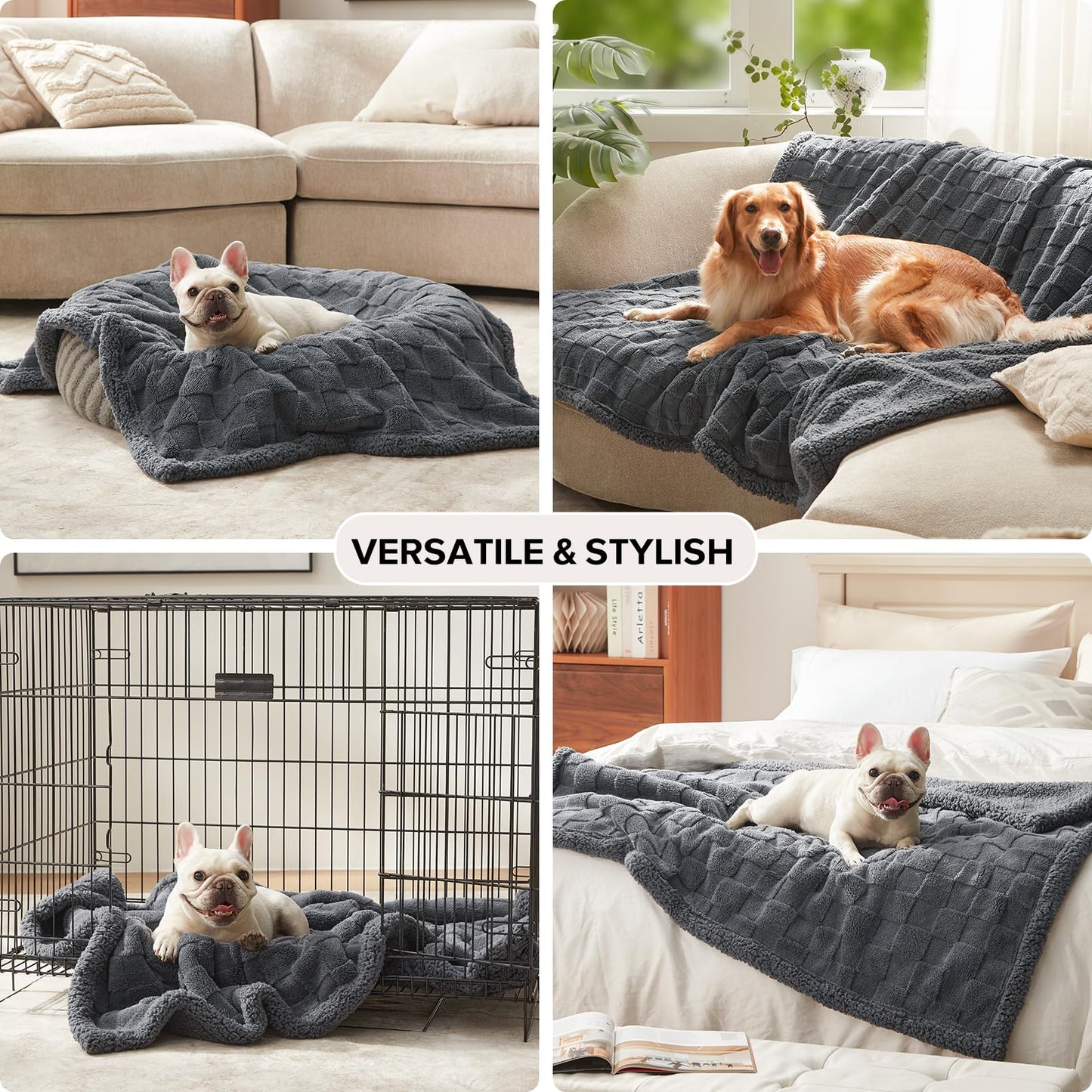 GASUR Waterproof Dog Blankets for Large Dogs, Dog Blanket for Couch Bed, Fleece Pet Blanket for Furniture Sofa Protector, Soft Pet Throw Blankets for Crate Car Outdoor, Washable, 50"x60",Grey