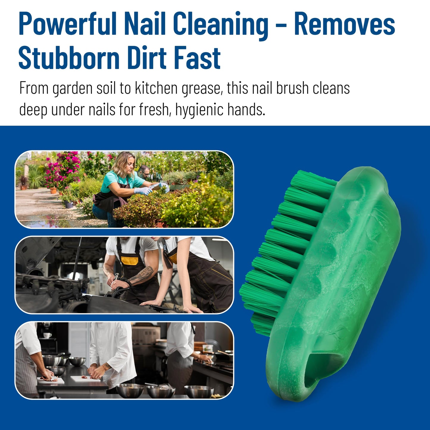 SPARTA 5 Inch Hand and Nail Brush with Stiff Center Bristles, Soft Outer Bristles, Larger Polypropylene Body, Color Coded Scrub Brush for Commercial Foodservice Use, Green