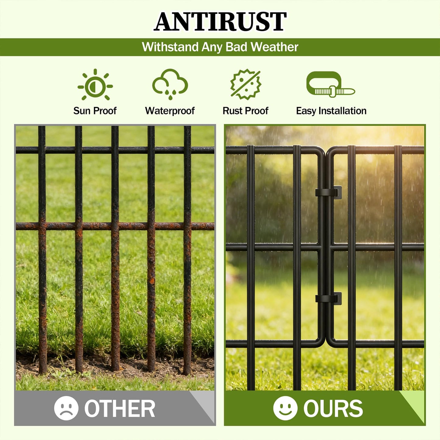 17in (H) x 27ft (L) Garden Fence Animal Barrier, 25 Panels Decorative Garden Fence Border, No Dig Garden Fence Panels, 1.3in Gap Rustproof Metal Stakes, Ground Defense Border Fence for Outdoor, Yard