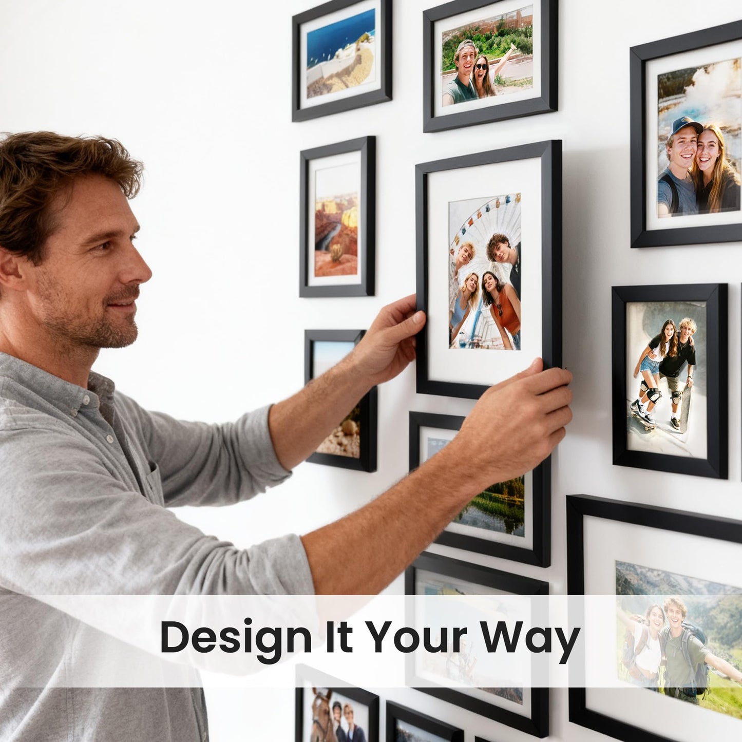 upsimples 19 Pack Picture Frames Collage Wall Decor for Mounting or Tabletop Display, Photo Gallery Frame Set for Family, Multi Sizes Including 8x10, 5x7, 4x6, Black