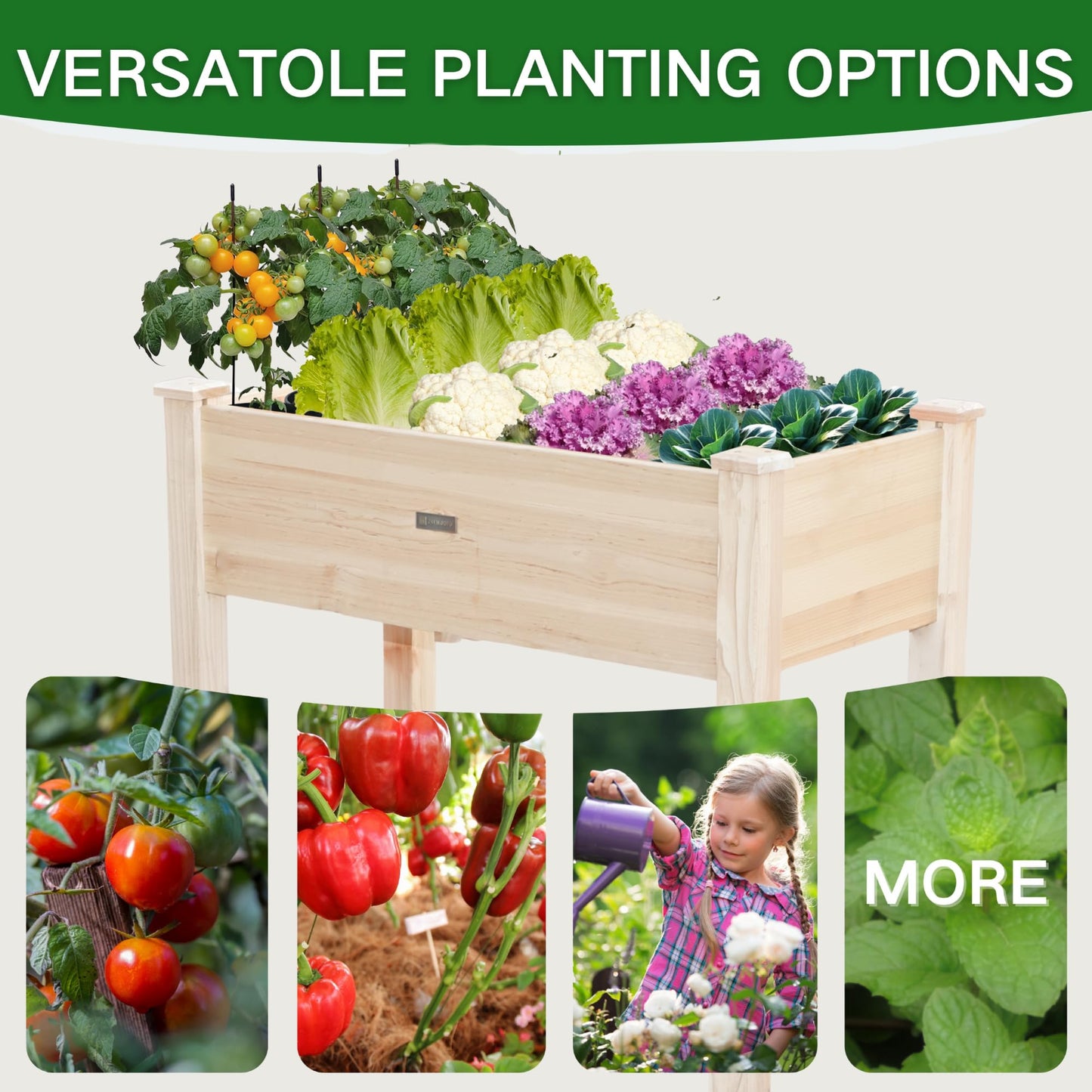 ZSYWODFO Wooden Raised Garden Bed with Legs, Elevated Reinforced Planter Box with Bed Liner for Outdoor Backyard/Patio/Gardener, 34x18x30in, 150lb Capacity - Natural