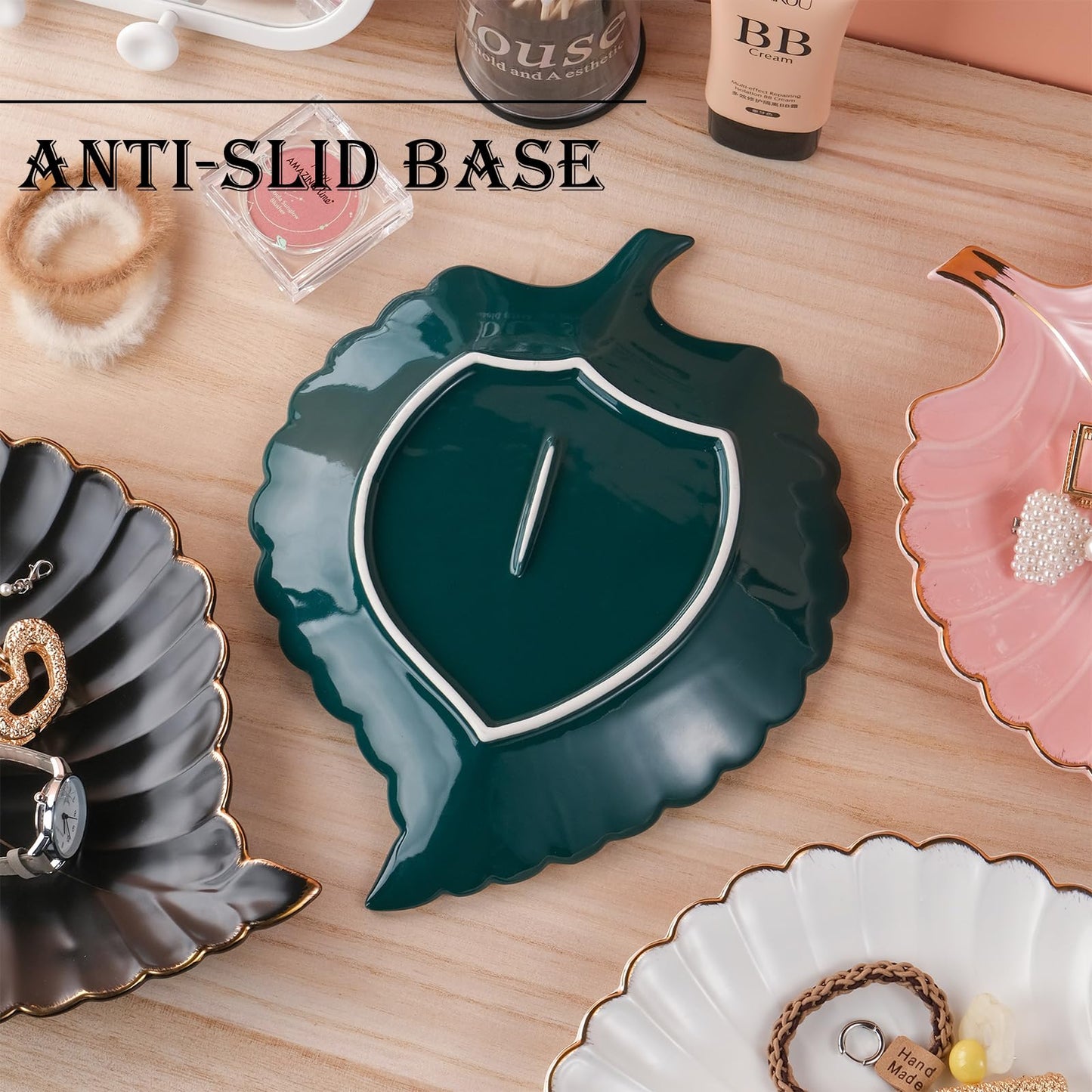 VanEnjoy Candy Dishes Decorative, Key Bowl for Entryway Table, White Ceramic Bowl Decorative, Decorative Bowl for Keys, Leaf Jewelry Plate Tray