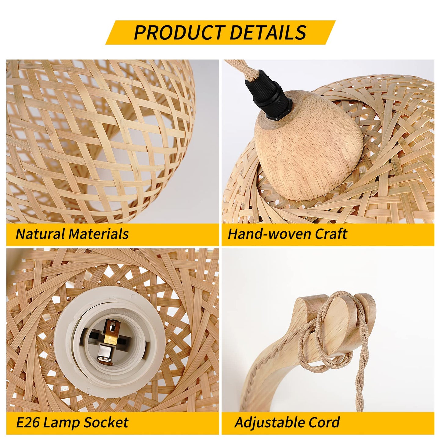 Frideko Bamboo Lantern Plug in Wall Sconces Wicker Wall Lamp with Plug in Cord Hand Woven Rattan Wall Light Farmhouse Rustic Wall Sconces Boho Sconces Wall Lighting for Living Room Bedroom