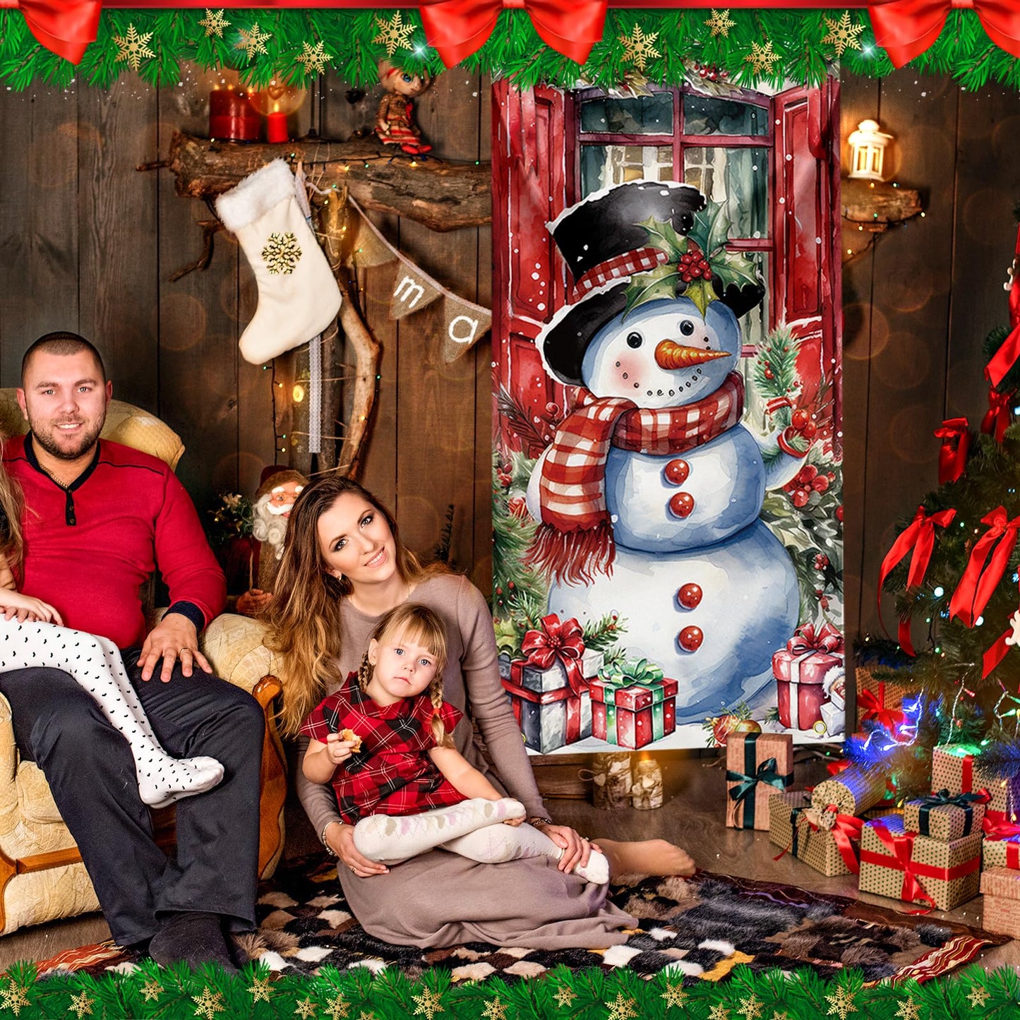 Christmas Door Cover Snowman Decoration Xmas Large Photography Background Banner Porch Sign for Winter Indoor Outside Front Door Banner Farmhouse Party Supplies 6 x 3 Feet