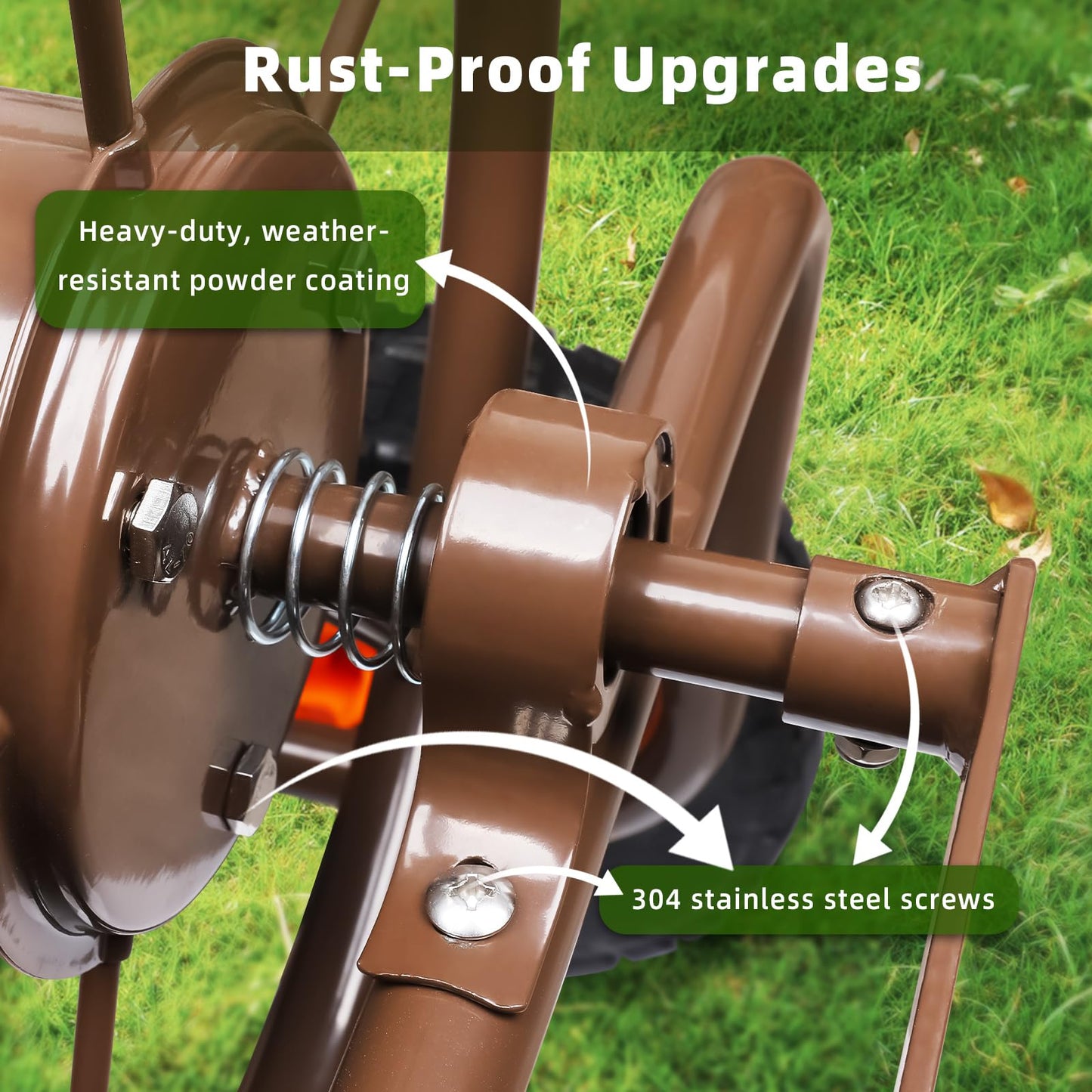 WERMAH 2025 Upgrade Hose Reel Cart, Hold Up to 300 ft of 5/8'', Garden Hose Cart with 4 Wheels, Heavy Duty Freestanding Water Hose Reels for Outside Garden Lawn Yard Outdoor