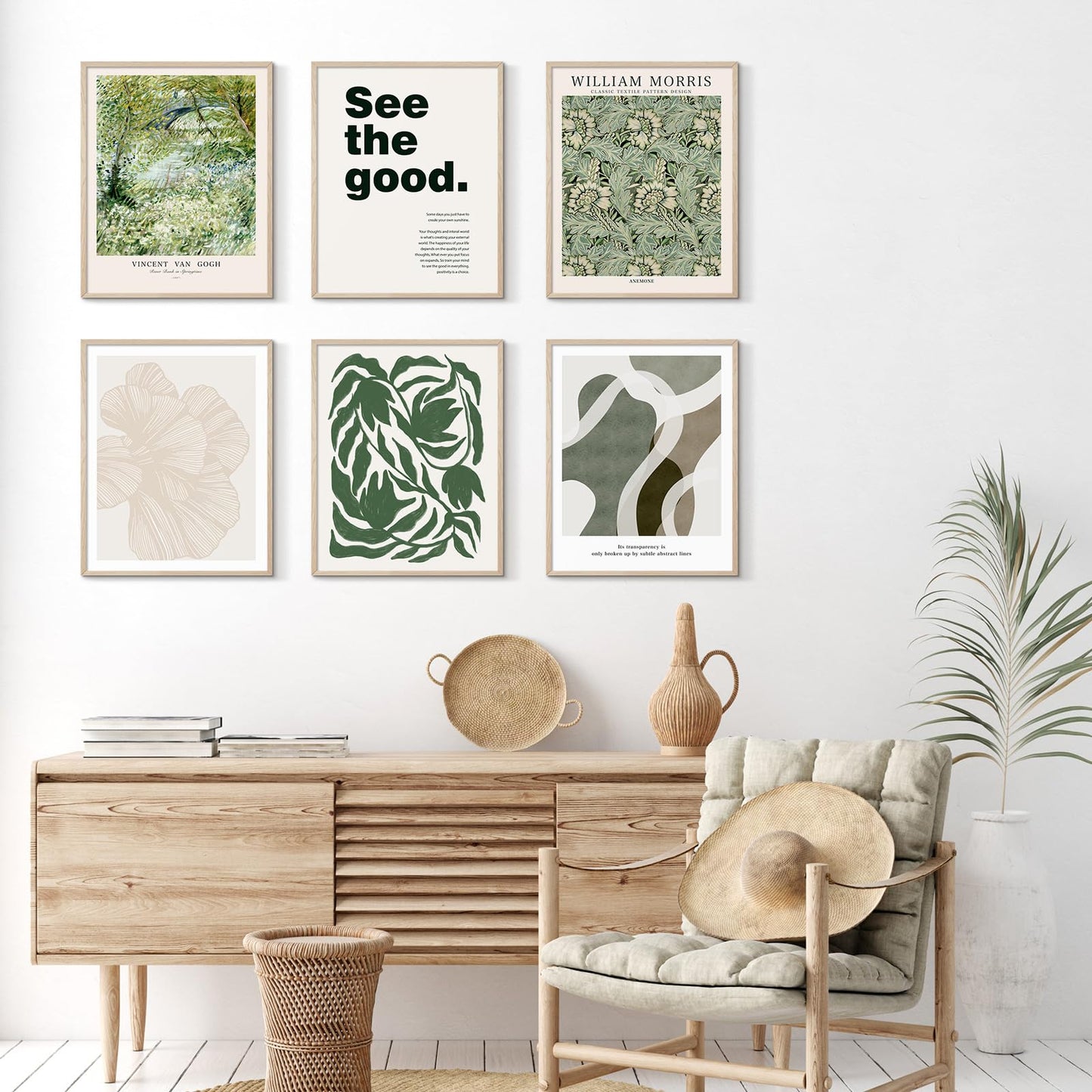 Habseligkeit Green Wall Art Prints, Retro Wall Decors for Room Aesthtic, Abstract Posters for Bedroom Decor Aesthetic Unframed, 8X10in, Set of 6