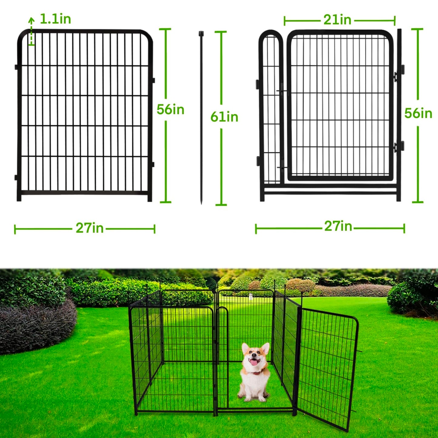 Getlay Tall Garden Fences and Borders for Dogs, 4.6ft High Dog Fence, 10 Panels Total 22.1Ft Long, Gate 21 inches Wide with Low Sills, Animal Barrier Fence, Metal Fence Panels, Flower Bed Fencing