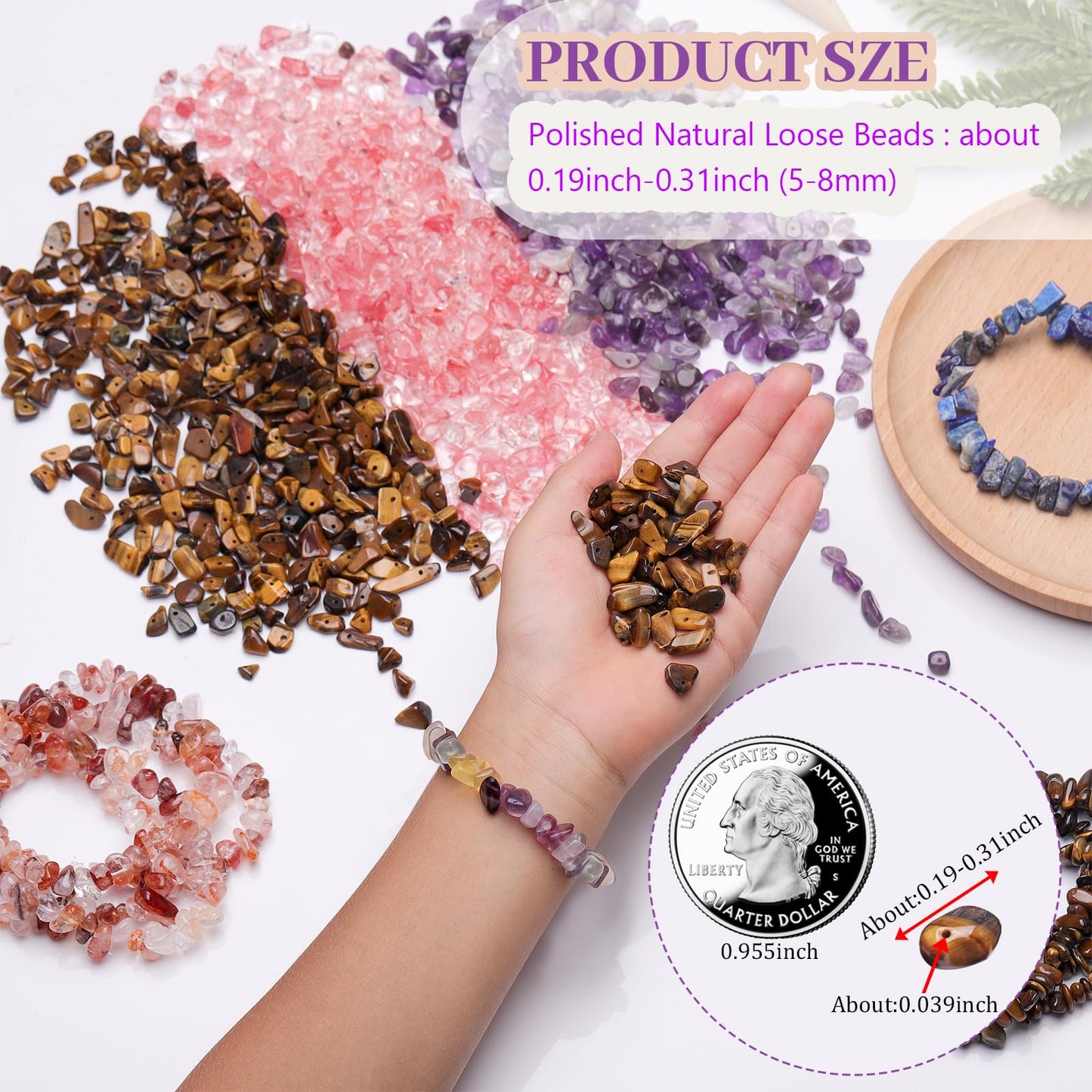 400pcs Natural Chip Stone Beads for Jewelry Making Multicolor 5-8mm Irregular Gemstones Healing Crystal Loose Rocks Bead Hole Drilled for Ring Earrings Necklace Bracelet Making DIY Art Crafts