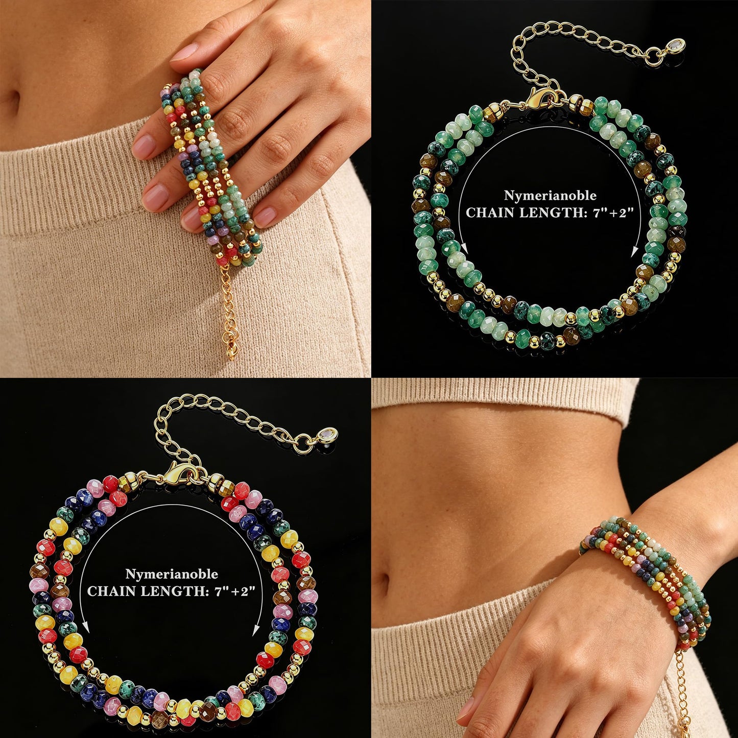 Nymerianoble Healing Crystals Green Bracelets for Women, Gemstone Bracelet Stress Relief Gifts Natural Stone Bracelet Spiritual Gifts for Women Gls Sister