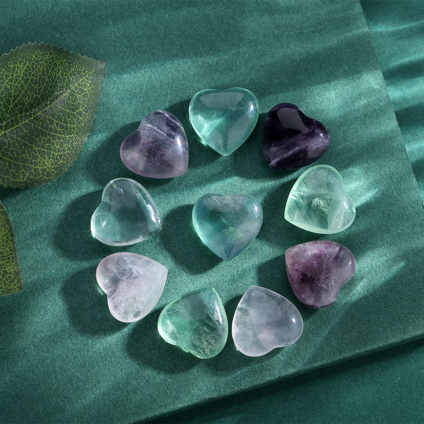 10 PCS Colorful Fluorite Crystal Heart Stone Thicken Natural Polished Love Heart Shaped Healing Stones Palm Gemstones Set Bulk Gifts Wholesale Reiki Energy Balancing Meditation Mothers Day Gifts Bulk