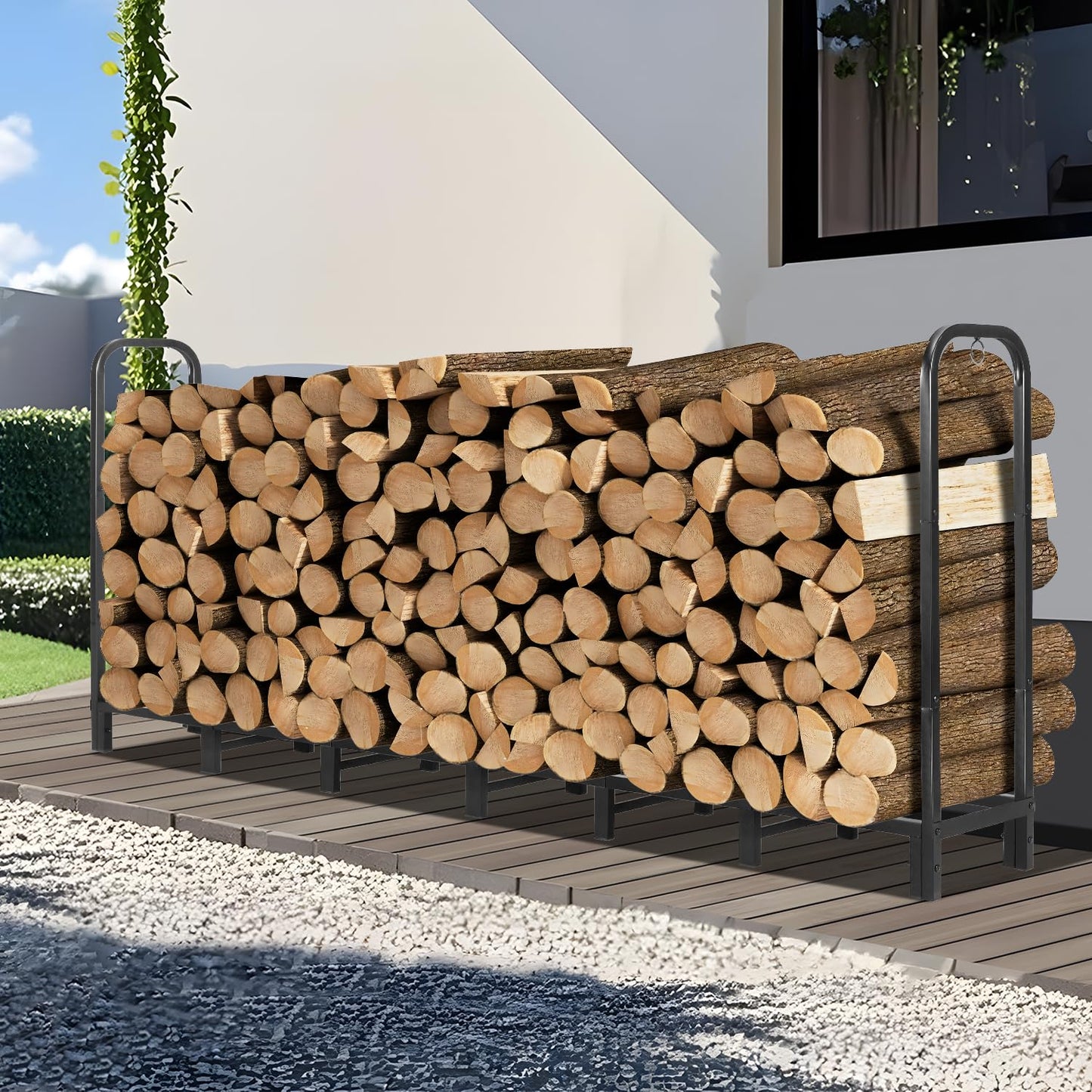 Kendane 8FT Firewood Rack Outdoor, Heavy Duty Adjustable Firewood log Storage & Holder, Wood Pile Lumber Storage Rack Stacking Outside for Courtyard Patio.