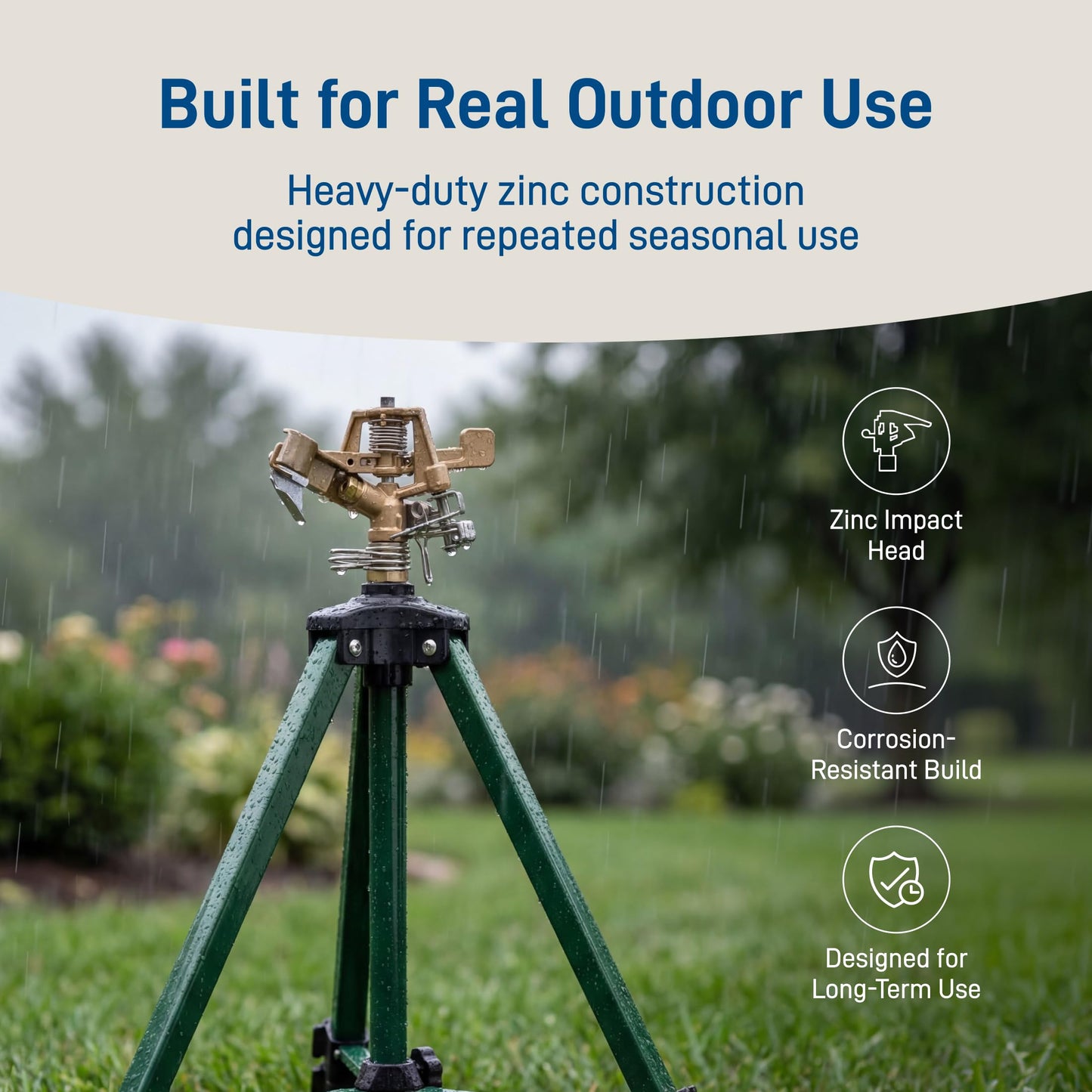Orbit 56667Z Tripod Lawn Zinc Impact Sprinkler - 360 Degree Rotating Sprinkler