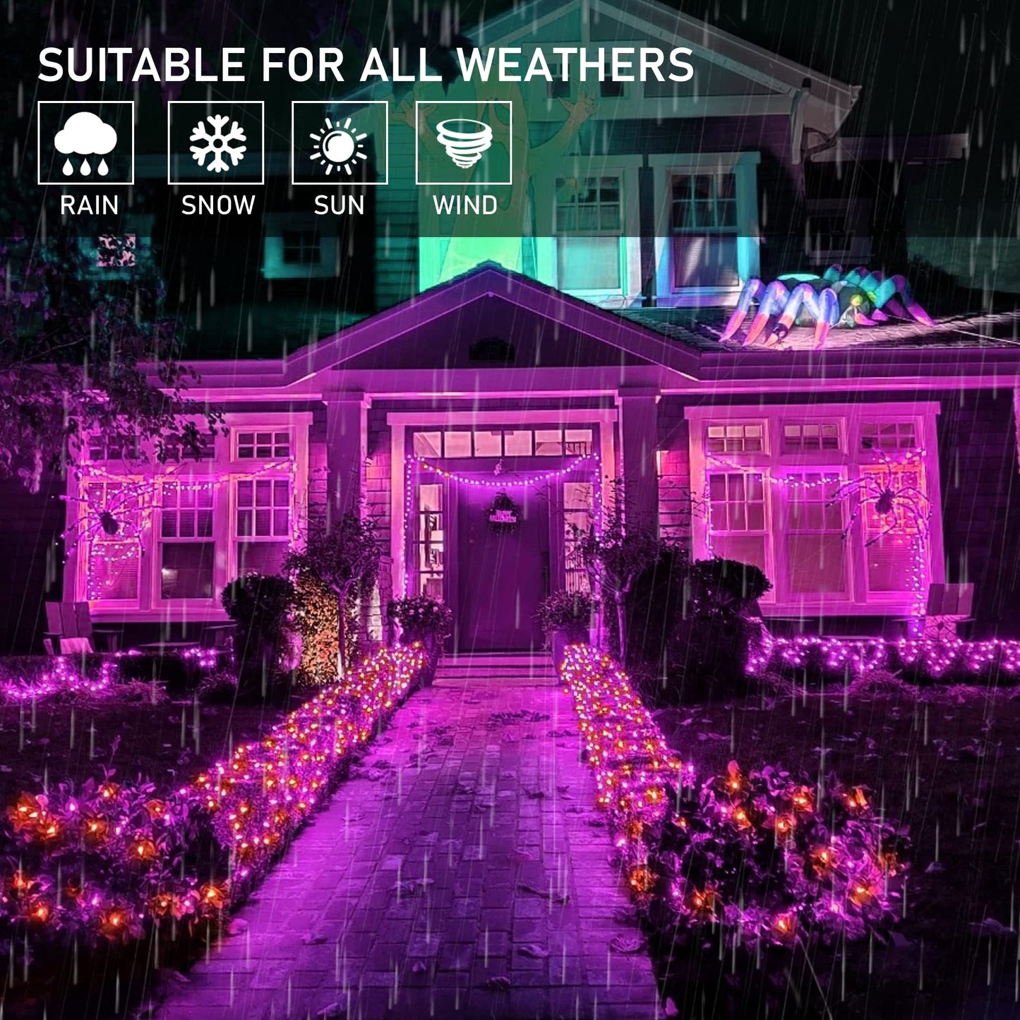 weillsnow 198 LED Halloween Net Lights,9.8FT*6.6FT Connectable Plug in Waterproof Mesh Lights with 8 Modes, Halloween Decorations Outdoor for House, Garden, Bush Decor