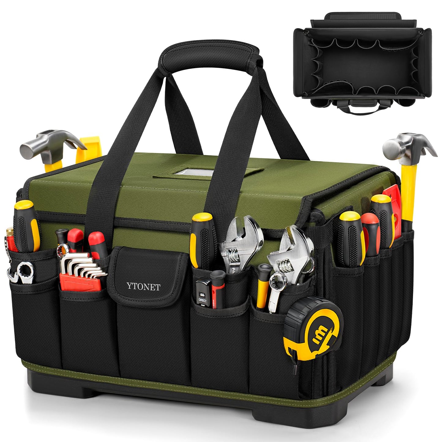 Heavy Duty Tool Bag 16-Inch, 46 Pockets Electrician Tool Bag for men with Hard Bottom & Waterproof Pocket, 1680D Tear-Proof Toolbox Organizer for HVAC Mechanic, Father Day Dad Birthday Gift