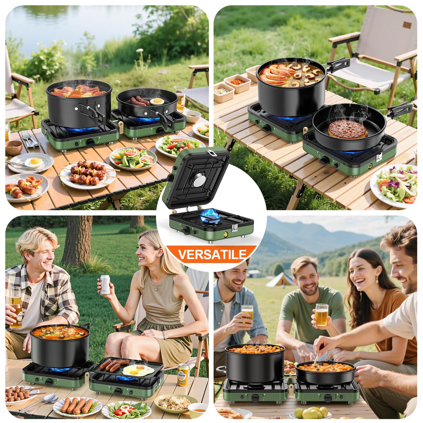 Propane 2-Burner Foldable Camping Stove with Carry Bag, Portable Propane Camp Stoves with Adjustable Burners & Piezo Ignition for Outdoor Cooking, Tailgating, Backyard Gathering(Griddle Not Included)