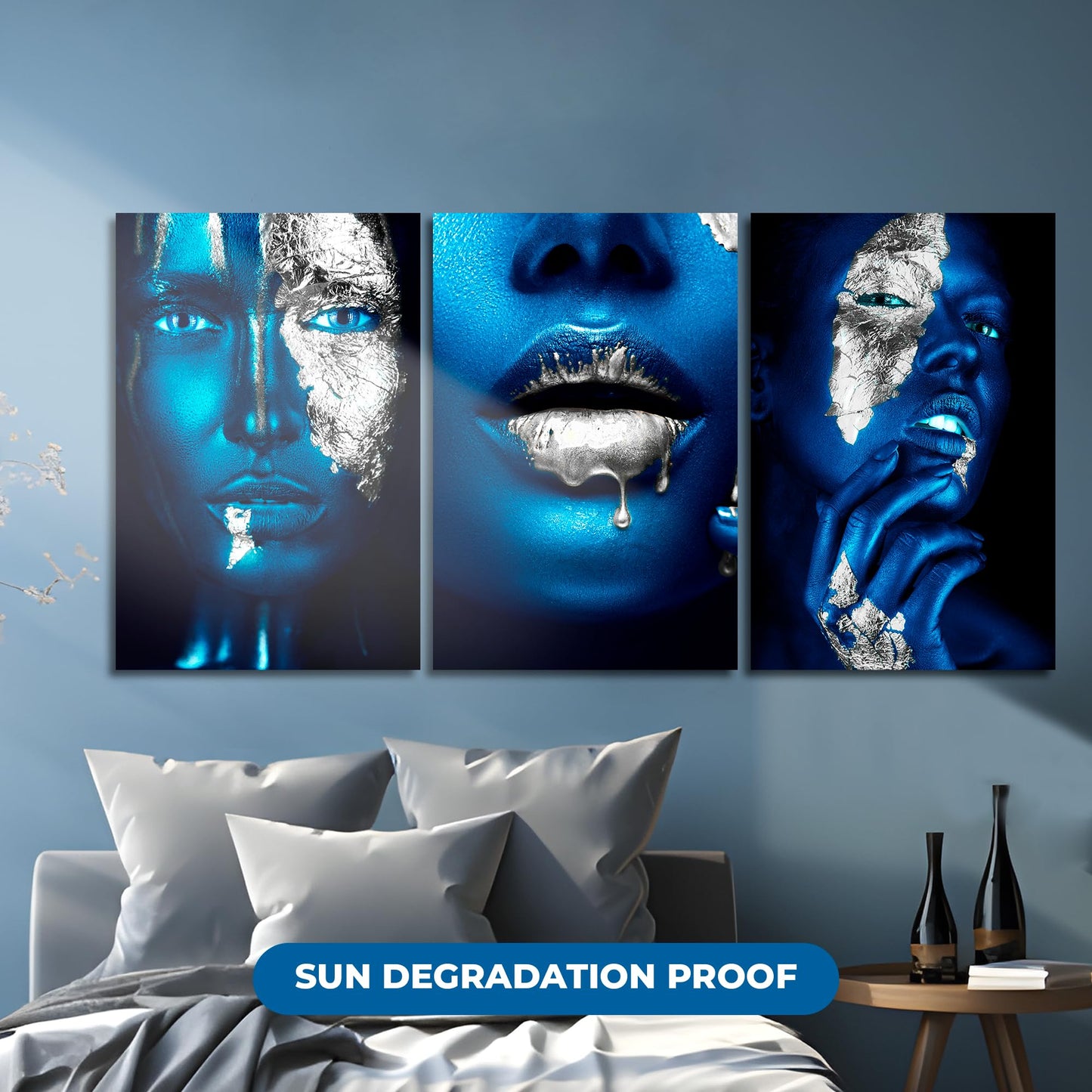 Acrylic Modern Wall Art Set Of 3 Faces - Face Series - Acrylic Wall Art - Picture Photo Printing Artwork - Multiple Size Options (Wide 32"x 48" Height, Silver)