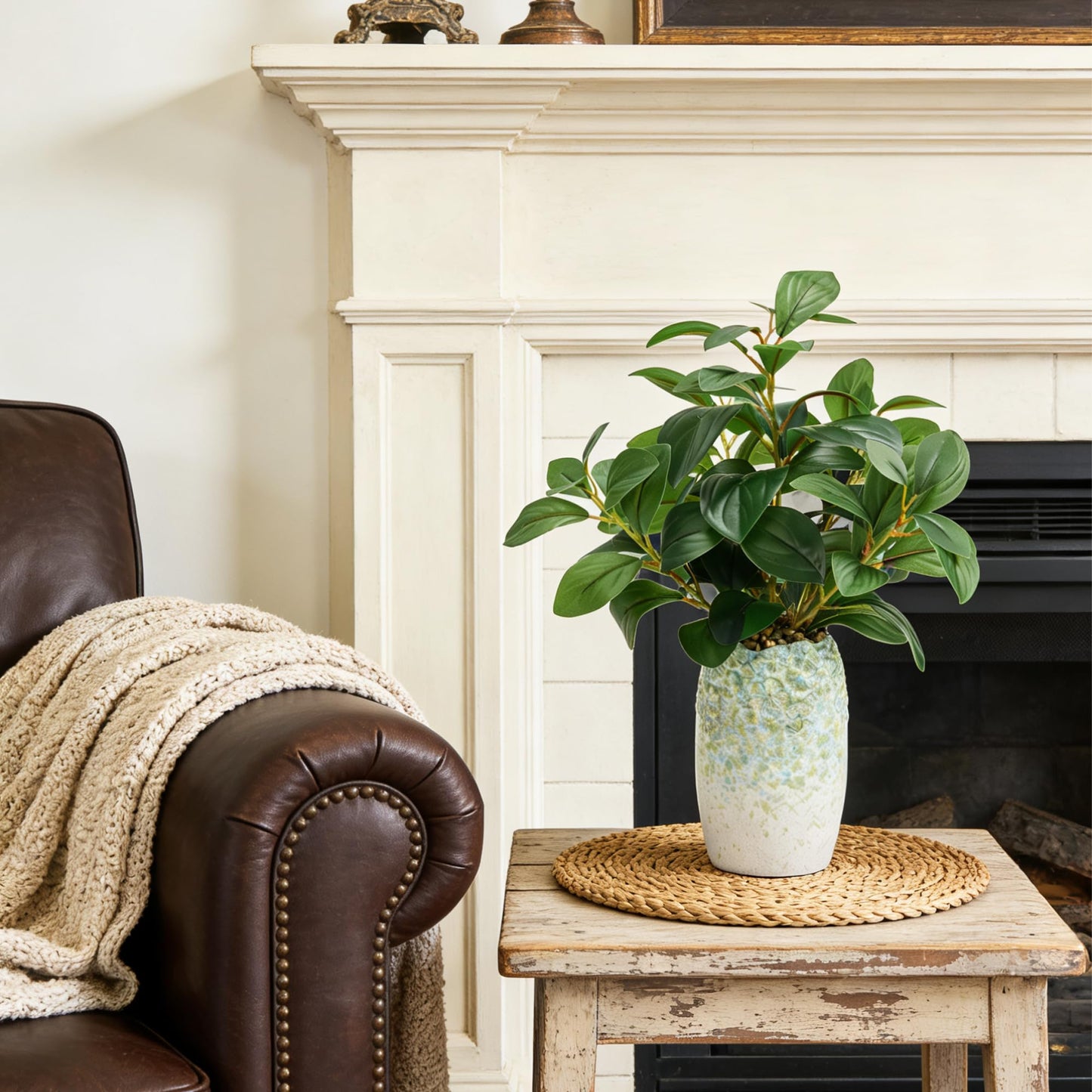 K&Y Realistic Artificial Potted Plants Olive Wild Fern Berry Decor Low Maintenance Faux Greenery Indoor Fake Plants for Home Office Bathroom Kitchen Desk Shelf (Green Flower vase Potted Plant)