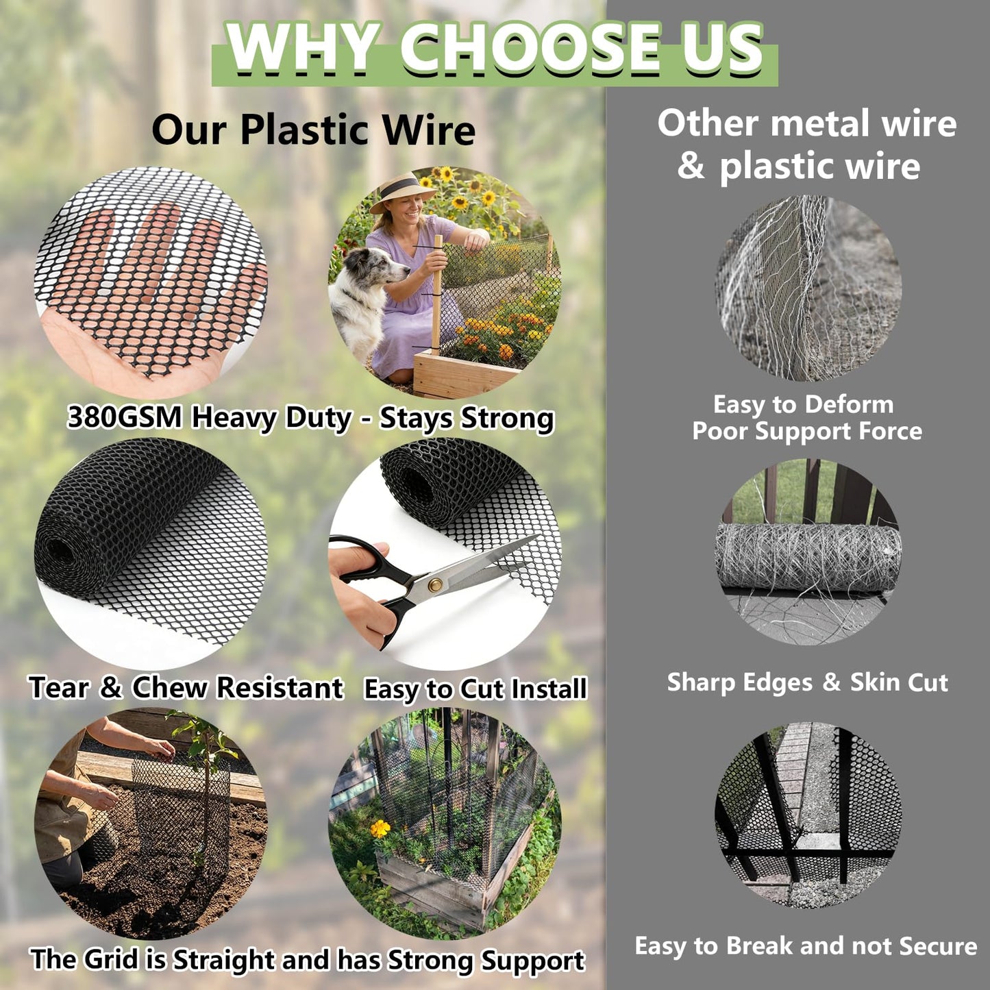 Tilvex 15.7" x 10' Plastic Mesh Fence Roll - Heavy Duty Chicken Wire Mesh Fence - Upgraded Thick Animal Barrier for Garden, Balcony Railing Safety Net, Poultry Netting with 20 Zip Ties, Black