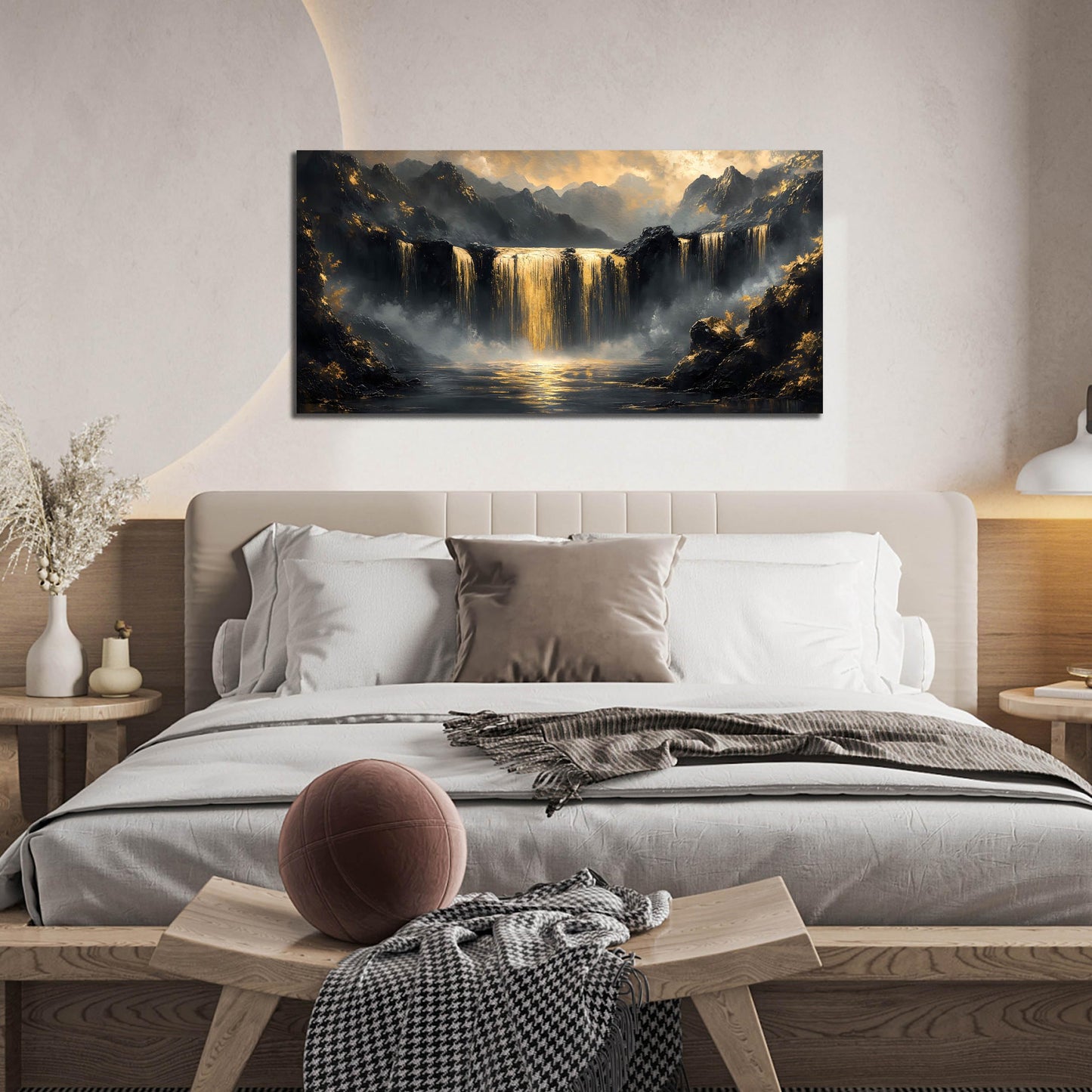 HUBOSKN Waterfall Canvas Wall Art for Living Room - Mountain Art Wall Decor for Office - Modern Wall Art for Bedroom Size 20" x 40"