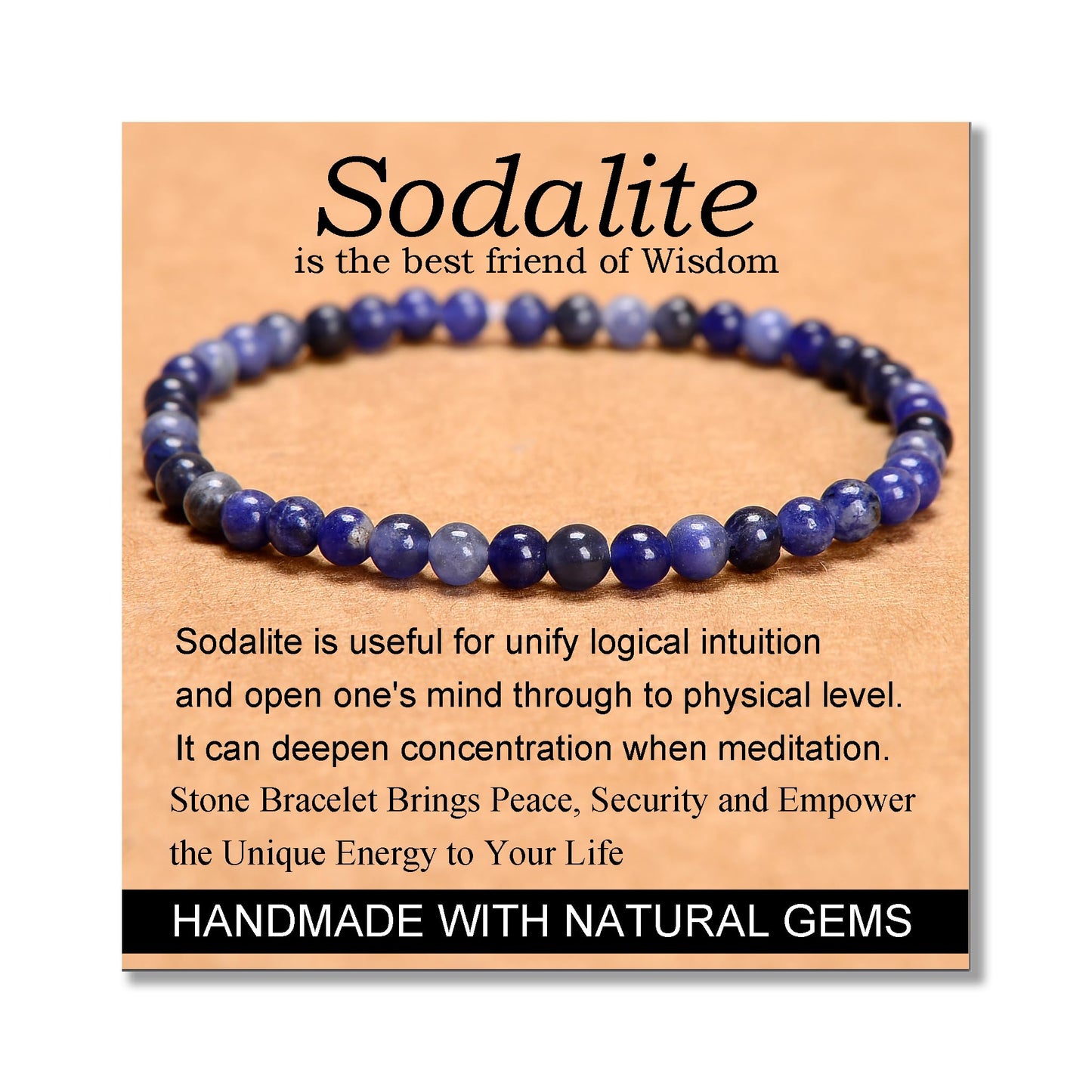 MASSIVE BEADS Blue Sodalite - Stone of Wisdom - Handmade Yoga Stretch Elastic Bracelet Natural Stone Crystal Healing Power Energy Gifts for Unisex Adult 4mm