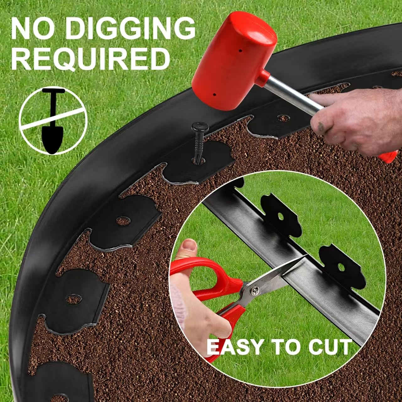 Hemikaki 1.5 Inch x 100FT Garden Edging Border, Plastic Edging for Landscaping with 120pcs Spikes