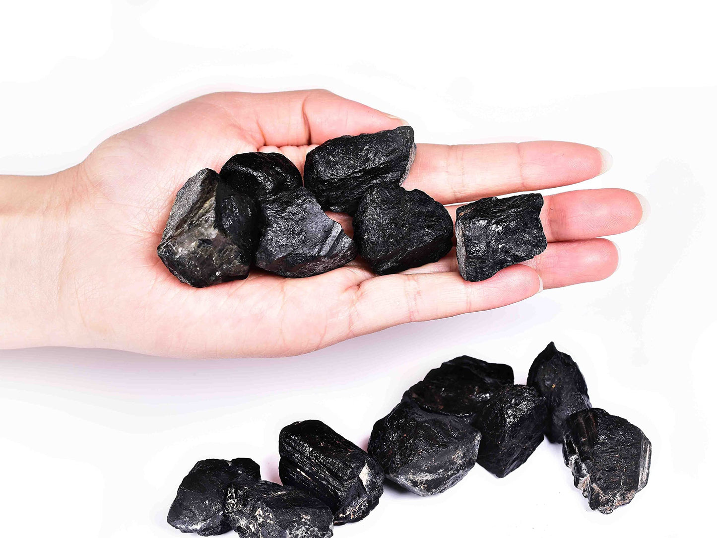 JIC Gem 12-16Pcs 0.7 Lbs Irregular Shape Black Tourmaline Raw Crystal Bulk Natural Black Tourmaline Quartz Crystals and Healing Stones,Madagascar Gemstone Rough Stones Crystal Bulk