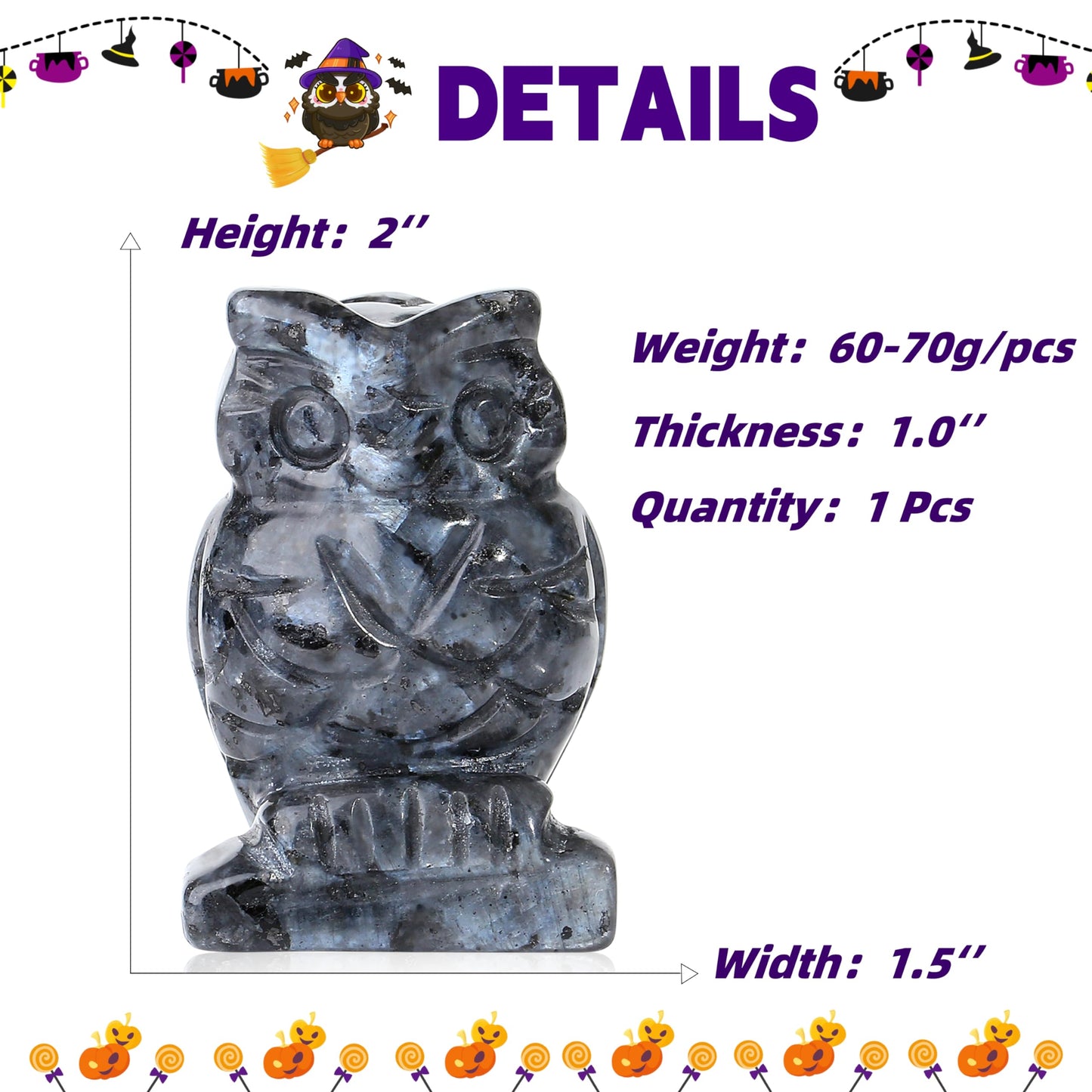YATOJUZI 2” Owl Decors Natural Black Labradorite Crystals Stones Cute Decor Polished Hand-Carved Sculpture Statue Figurines Gemstone Home Office Desk Decoration Reiki Energy Gifts
